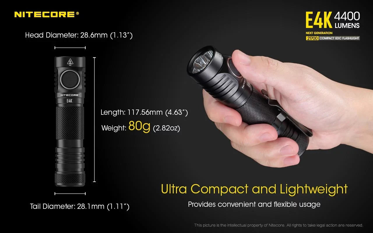 Combo:  E4K Flashlight -1x  21700 Rechargeable Li-ion Battery Included w/Offset Mount