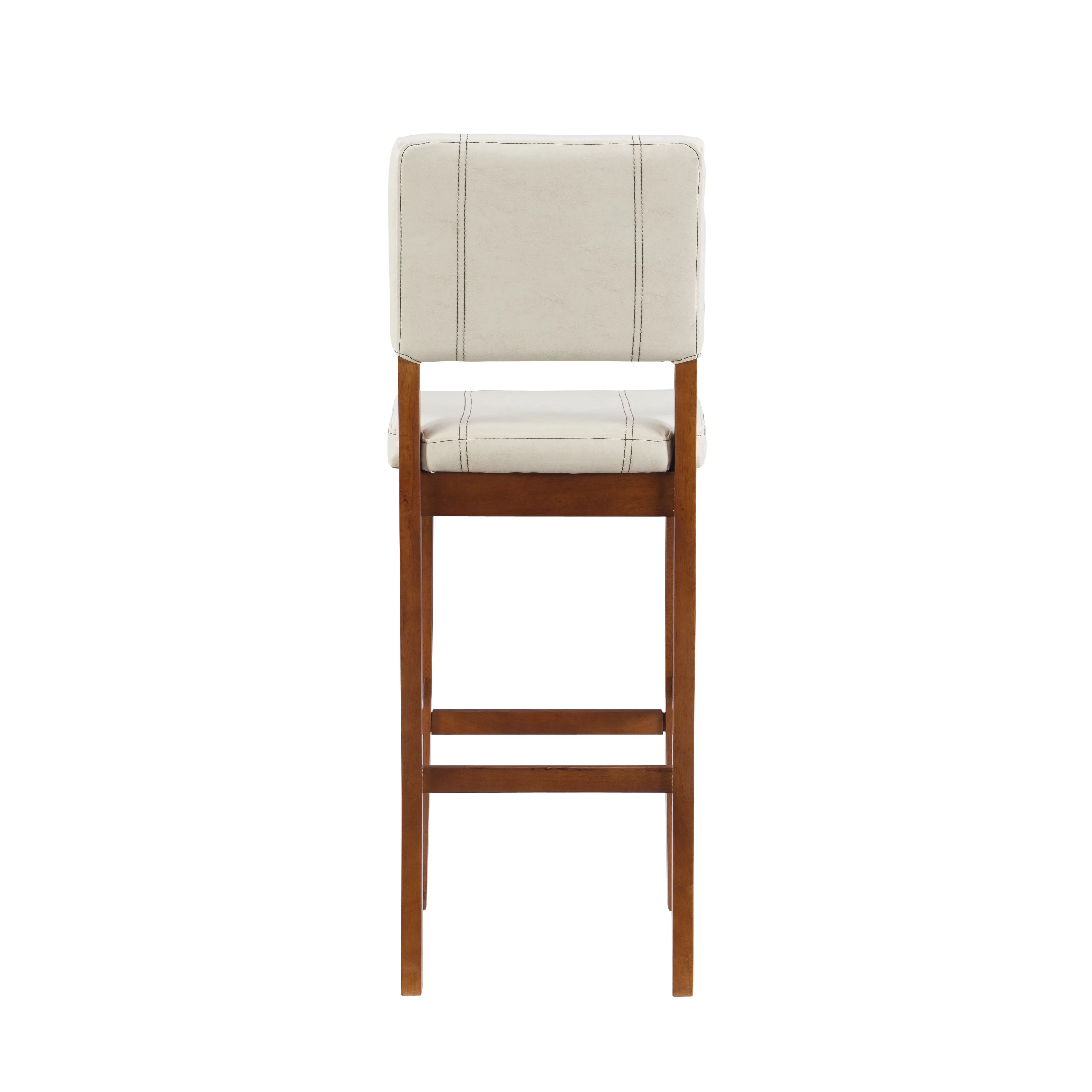 Linon Mulberry Padded Bar Stool, 30" Seat Height, Medium Dark Walnut Finish with Cream  Fabric