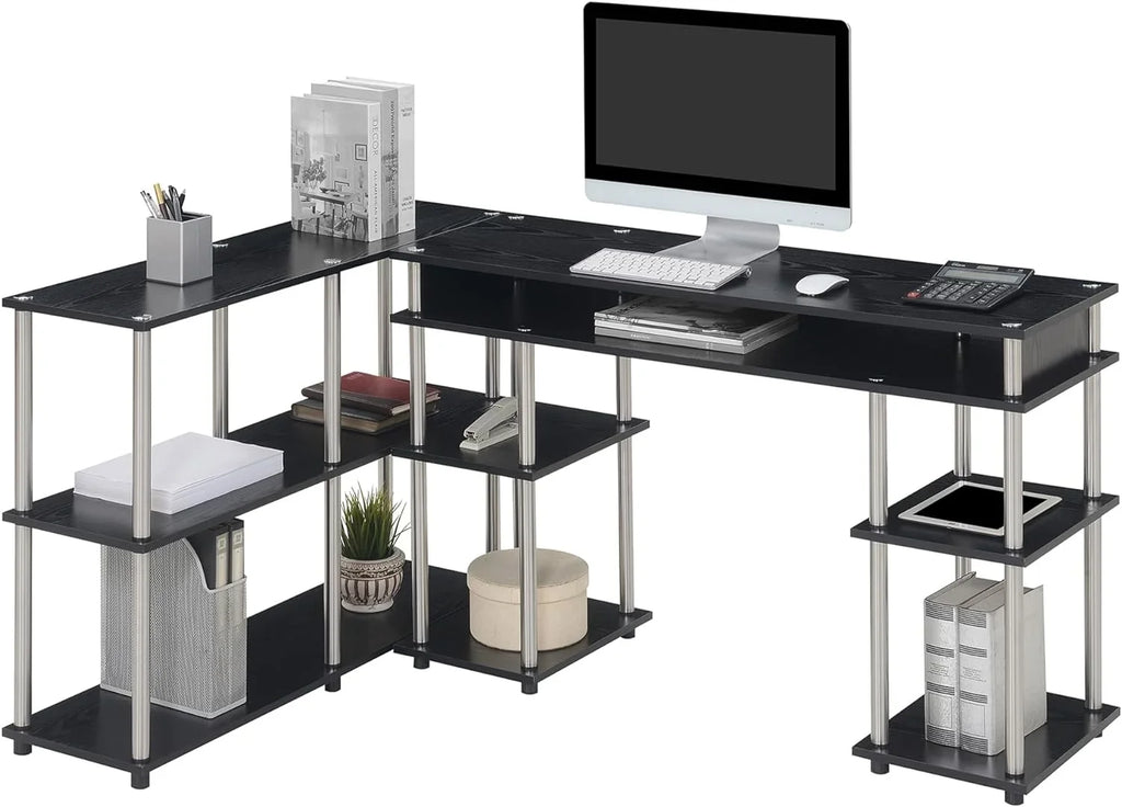 Designs2Go No Tools Office Contemporary Home Study, Modern Organization, 2-Piece Set (Desk, Console Table), Black