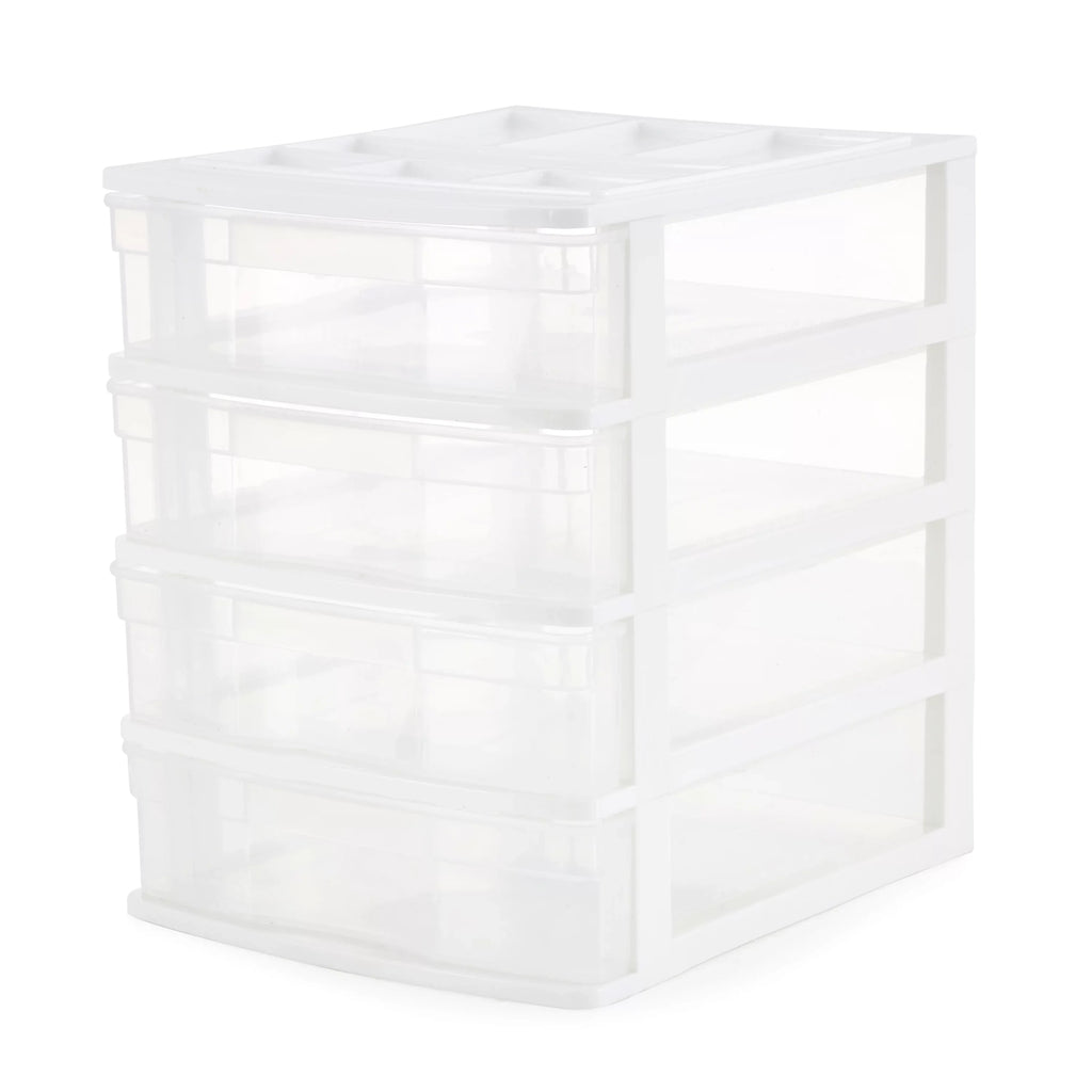 Gracious Living 4 Drawer Desktop Storage w/ Organizer Lid, White (4 Pack)
