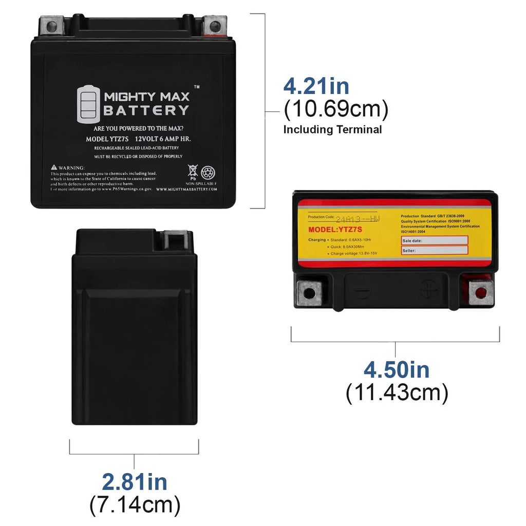 YTZ7S 12V 6AH Replacement Battery compatible with Protek YTZ7S - 3 Pack