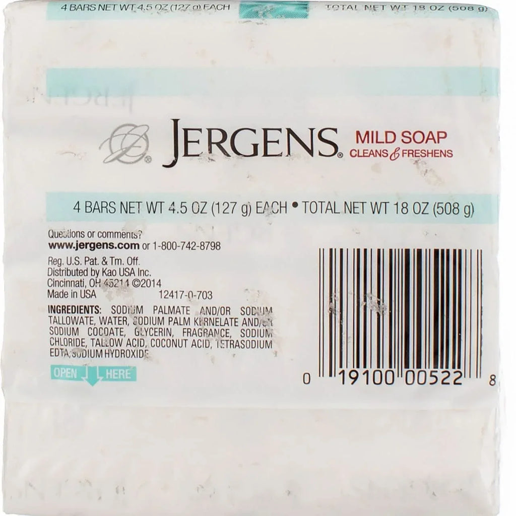 Jergens Mild Bar Soap for Normal to Sensitive Skin, 4.5 oz (4 Count)