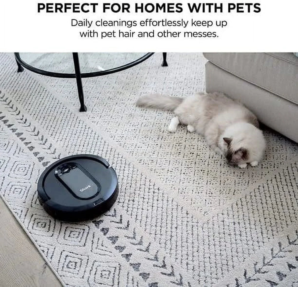 Restored Shark RV990  Robot Vacuum with Row-by-Row Cleaning, Powerful Suction, Perfect for Pet Hair, Wi-Fi, Carpets & Hard Floors (Black)- Renewed