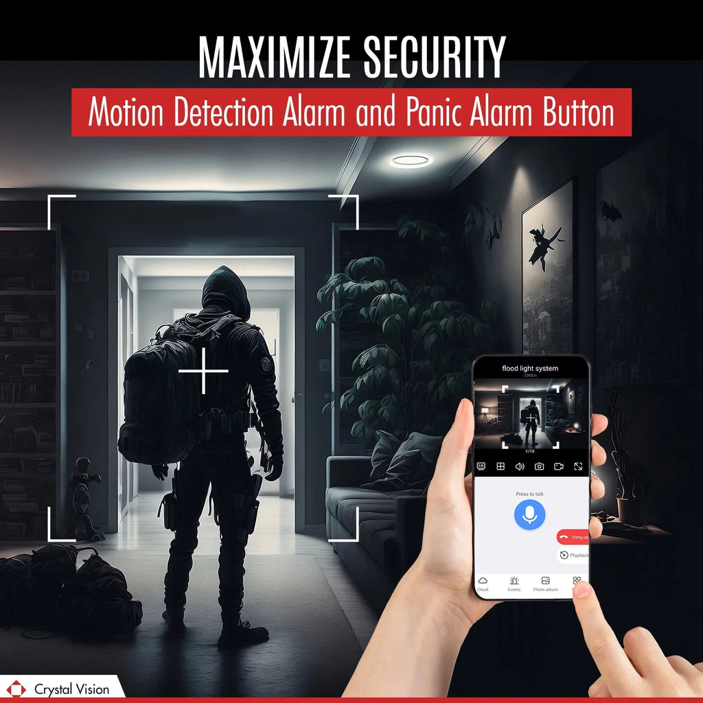 [8CH] Crystal Vision  Wireless Surveillance System   w/ 10.1 In Built-In Monitor, 6X Floodlight 2 Way Audio Siren 3MP Cameras