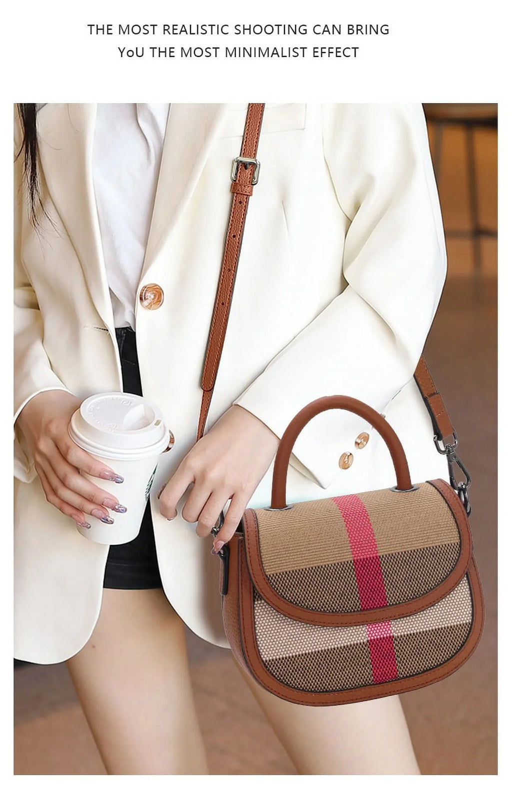 Aidrani   New Women's One Shoulder Crossbody Bag Canvas with Cowhide Saddle Bag