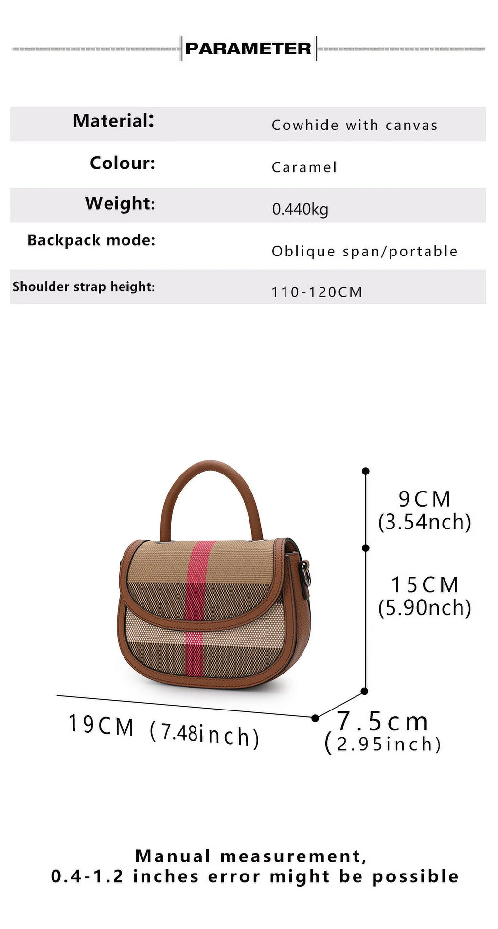 Aidrani   New Women's One Shoulder Crossbody Bag Canvas with Cowhide Saddle Bag