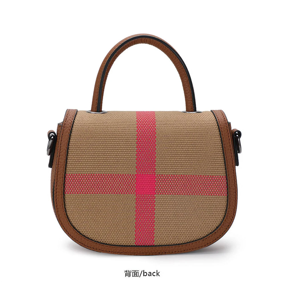 Aidrani   New Women's One Shoulder Crossbody Bag Canvas with Cowhide Saddle Bag