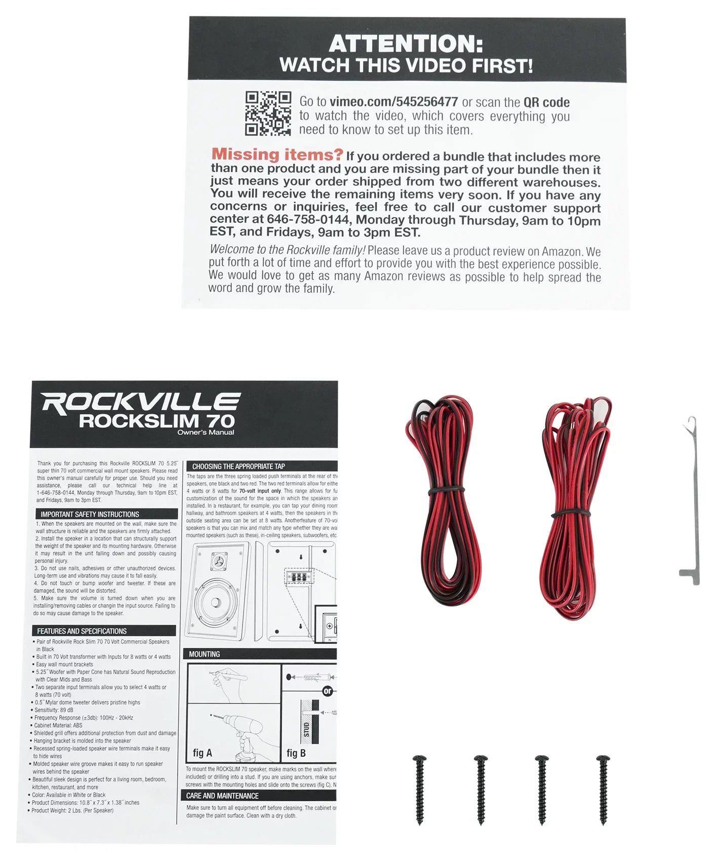 Rockville RPA40BT 4-Room Home Audio Kit Receiver+(8) Black Slim Wall Speakers