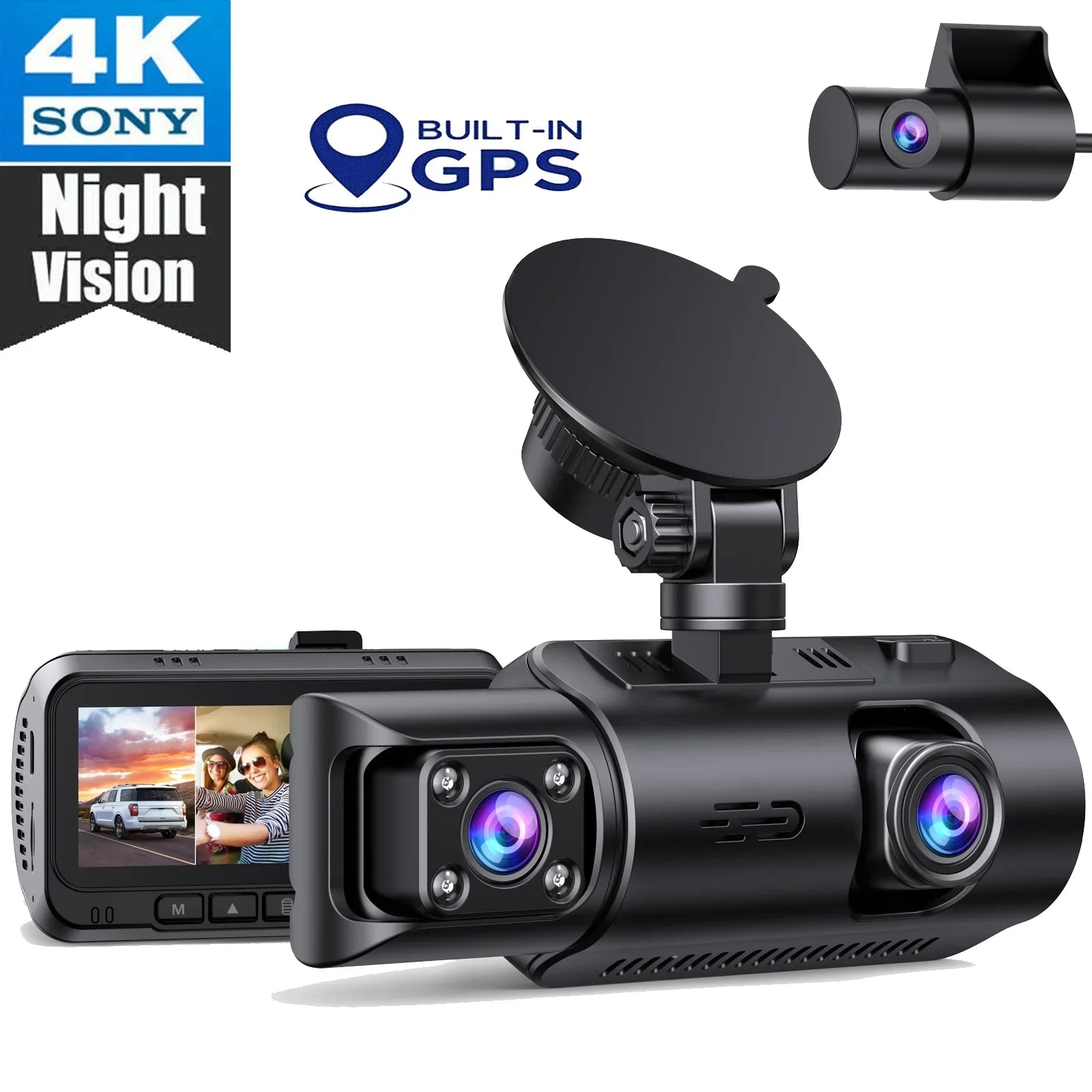 4K Car Camera  Speed 3 Channel Dash Camera Front and Rear Inside 2K+1080P+2K  Night Vision,170° Wide Angle, , Emergency Lock, Parking Monitor