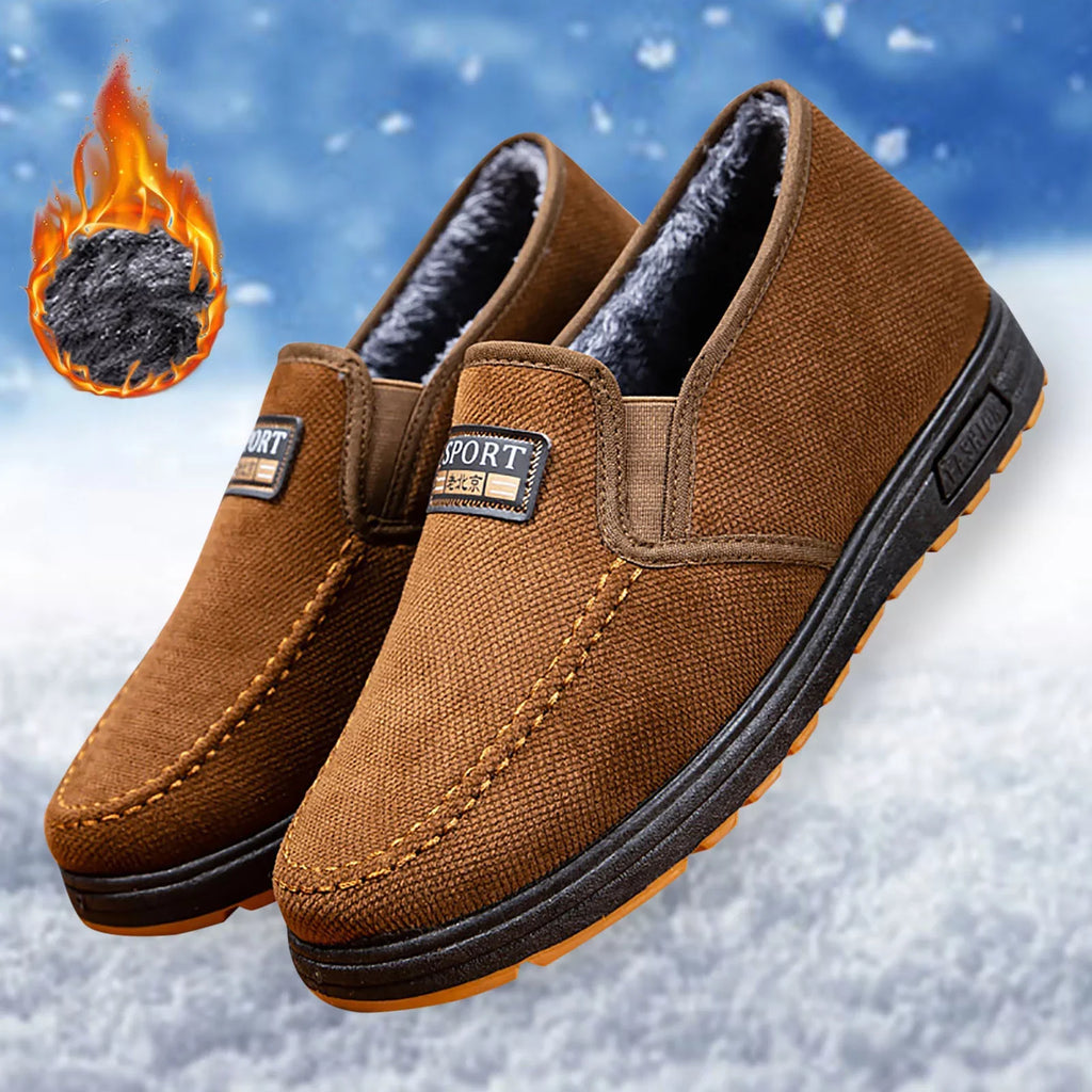 Mens Water Proof Hiking Shoes Men Snow Boots Fashionable And Simple Winter Thick Warm Cotton Boots Comfortable Flat Bottomed Round Toe