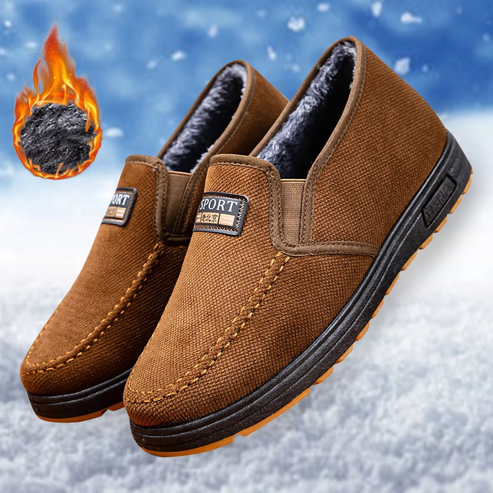 Mens Water Proof Hiking Shoes Men Snow Boots Fashionable And Simple Winter Thick Warm Cotton Boots Comfortable Flat Bottomed Round Toe