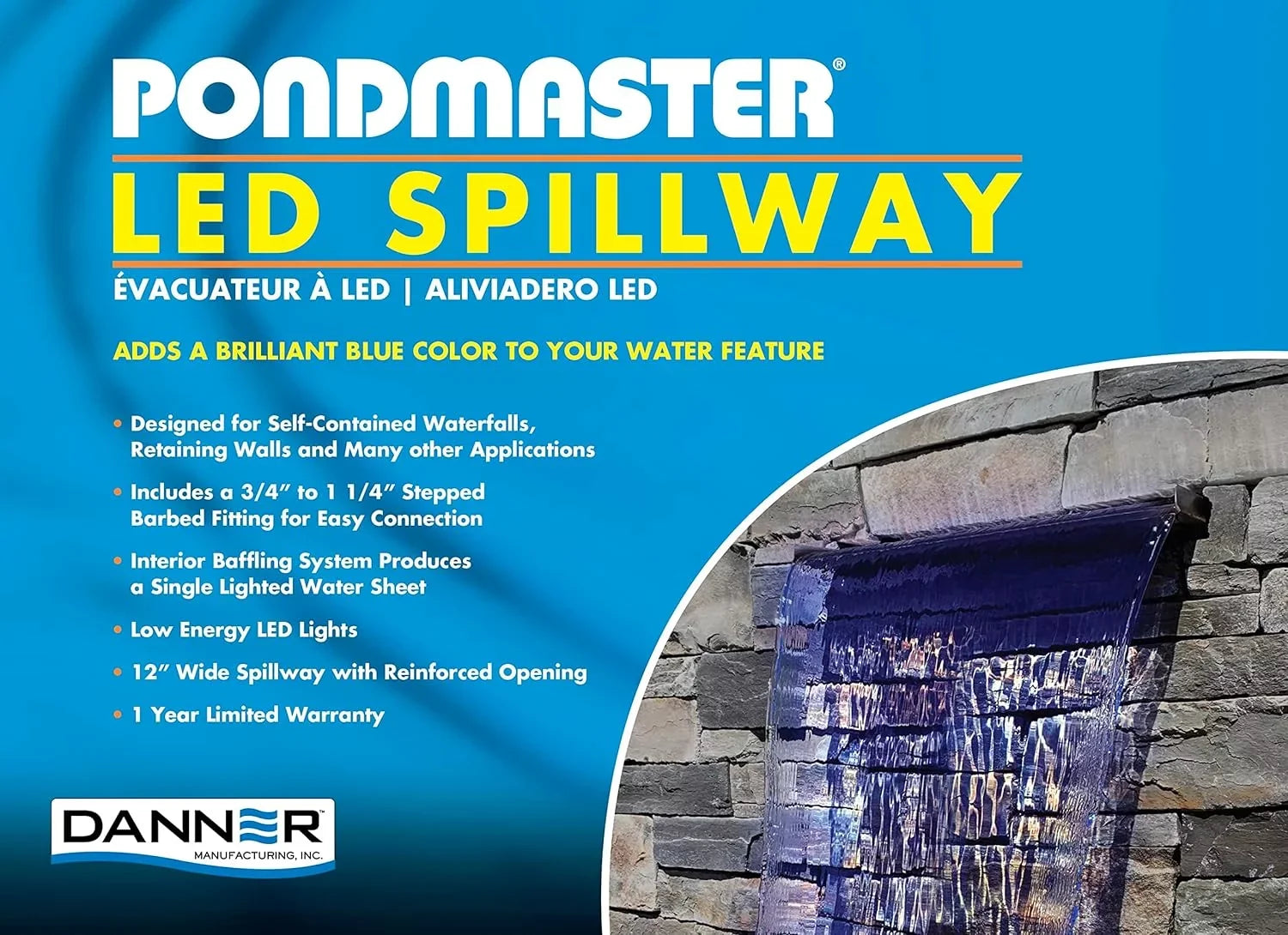 Pondmaster  Lighted Spillway 03755 Blue