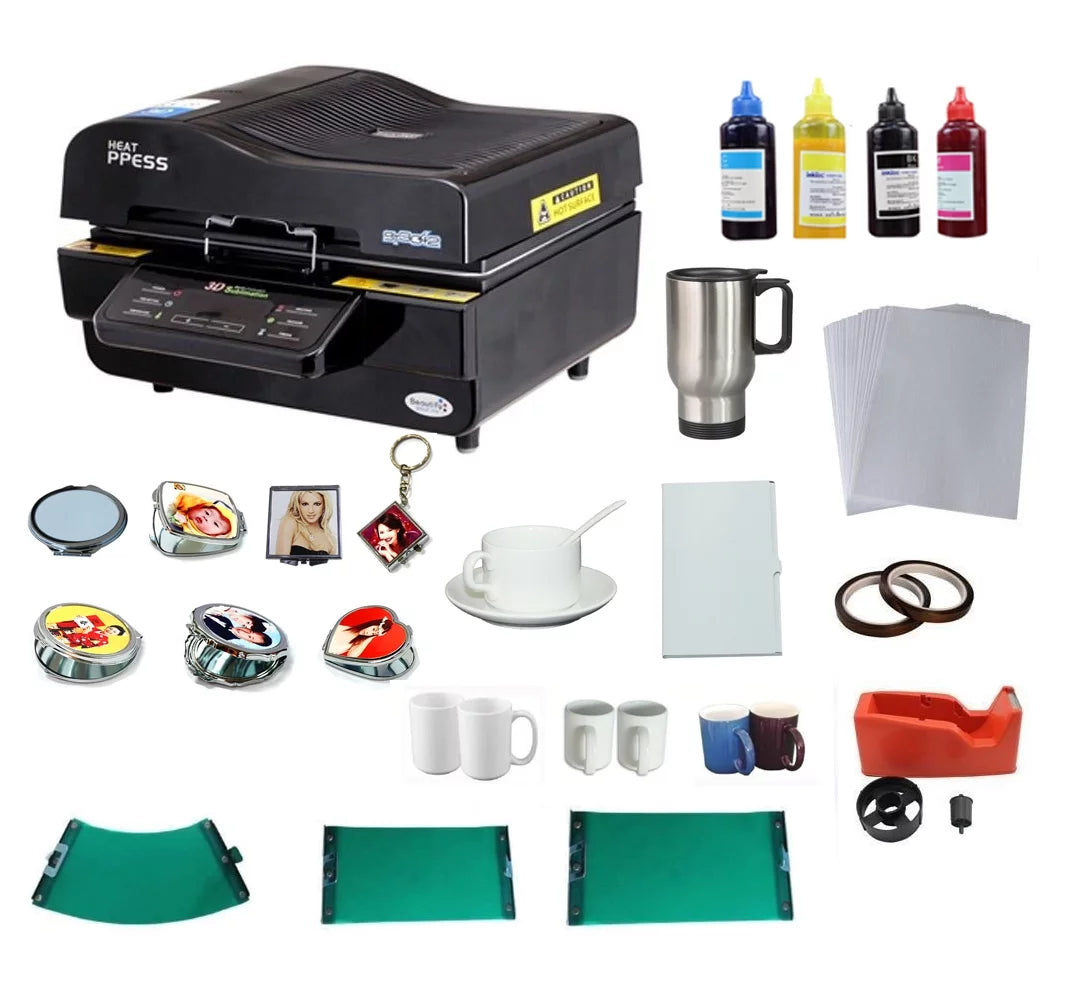 3D Vacuum Sublimation Heat Press Machine Mug Paper Inks Tape Rubber Clamps Transfer