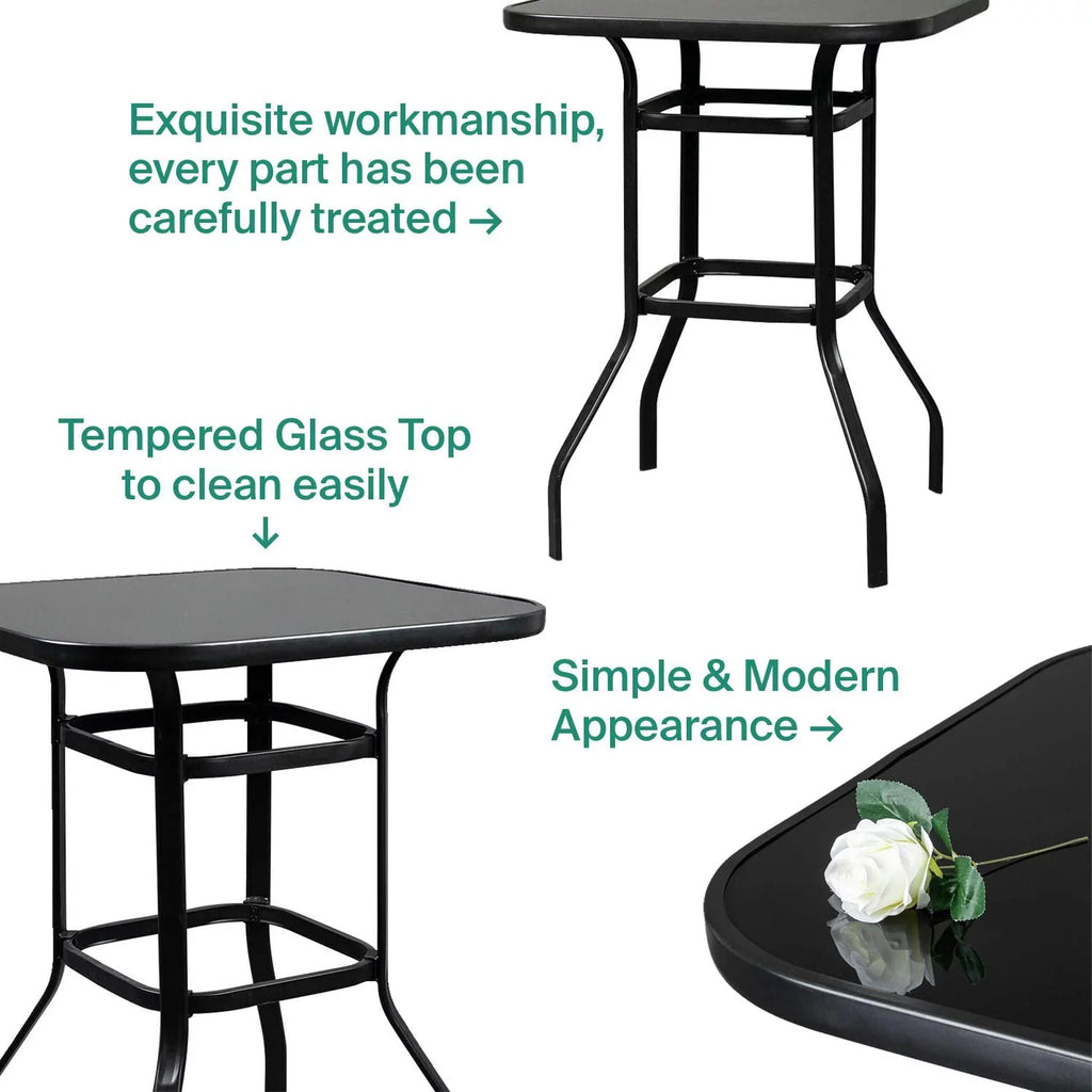 Marlowe Squire Shape Bistro Glass Bar Metal Finish Porch Table