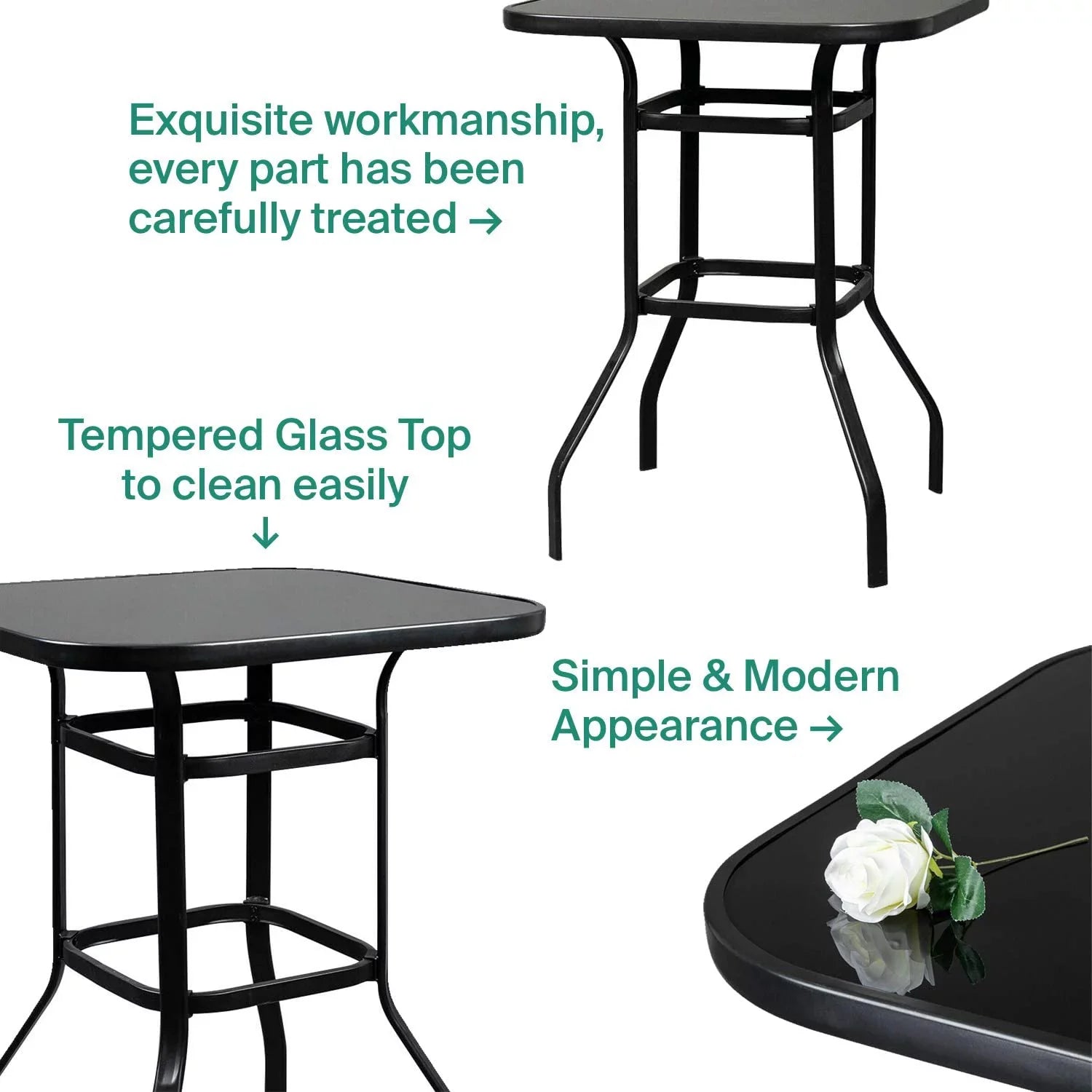 Marlowe Squire Shape Bistro Glass Bar Metal Finish Porch Table