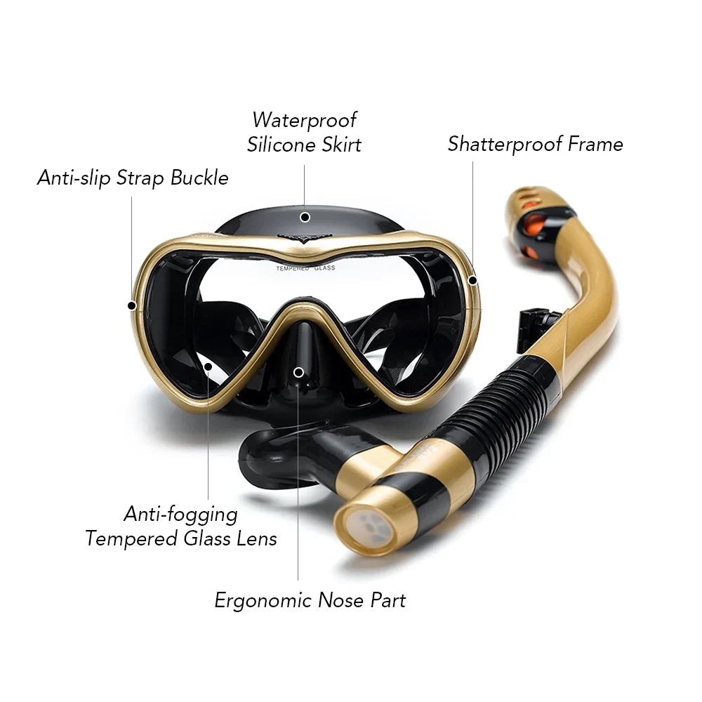 Andoer Swim and Dive with Confidence Leakproof Snorkel Set with Fog-Free Goggles and  Snorkel Tube
