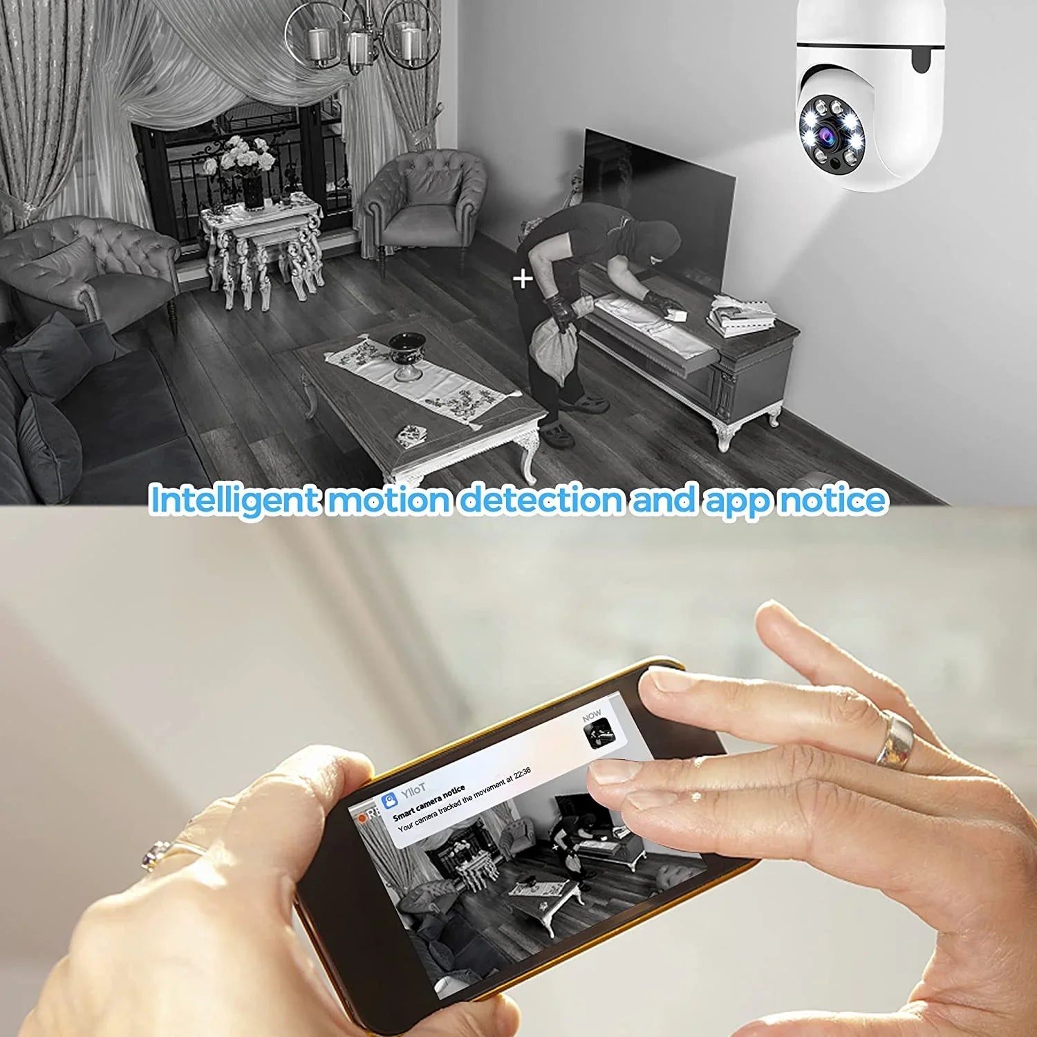 2 Pack Light Bulb Security Camera, 360 Degree PTZ2.4GHz & 5G WiFi Camera, Wireless Home Indoor and Outdoor Camera + 32GB  Card (Two),  Access, Motion Detection Alarm, Local and Cloud Storage
