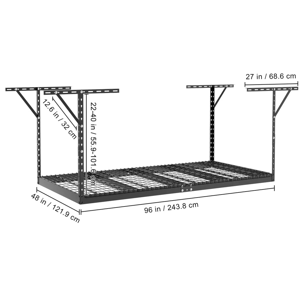 Overhead Adjustable Garage Storage Rack 48x96" Ceiling Rack 600 lbs Black