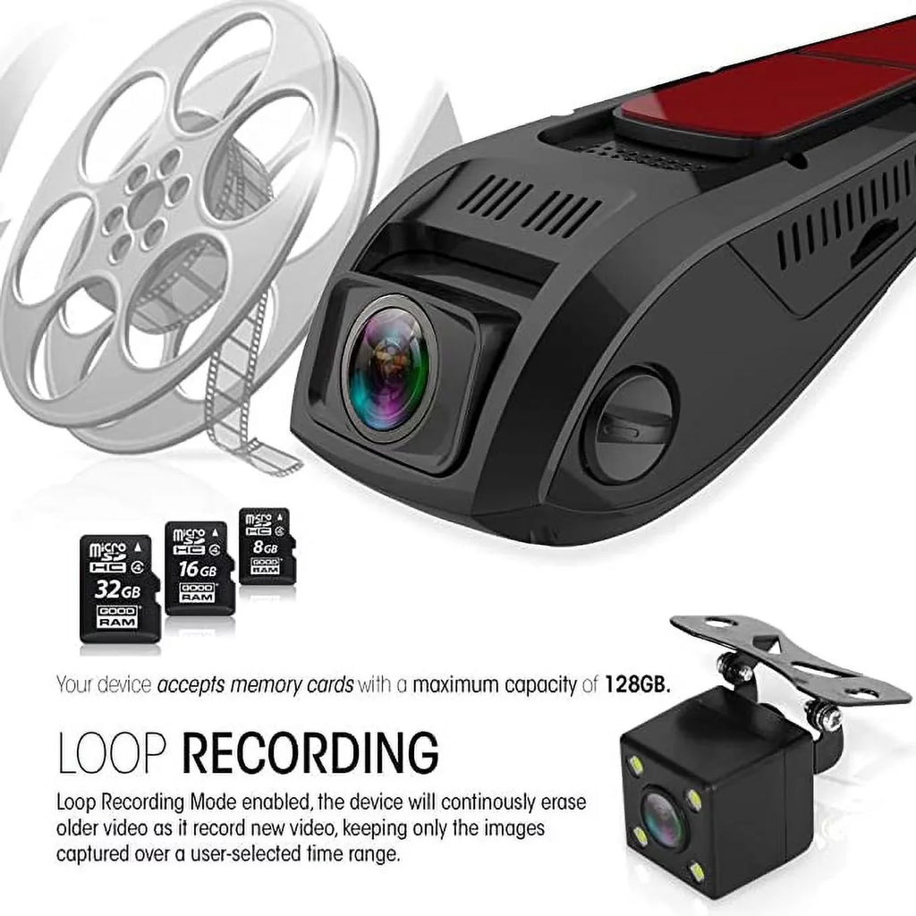 Pyle Dash Cam Rearview  Monitor 1.5” Digital Screen Rear View Dual Camera Video Recording System