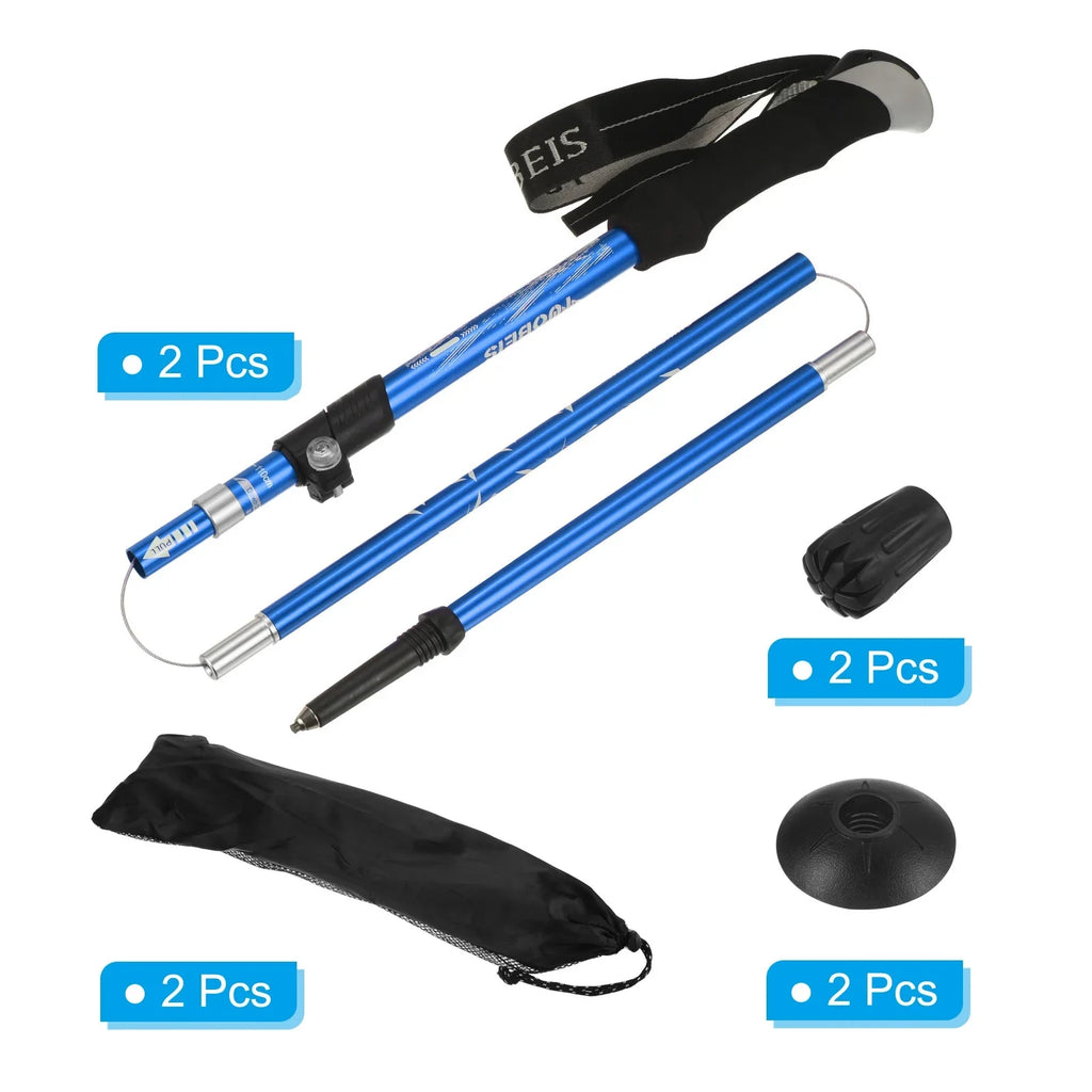Uxcell Trekking Poles, Collapsible Hiking Pole 51 Inch with Mud Basket, 2 Pack Dark Blue