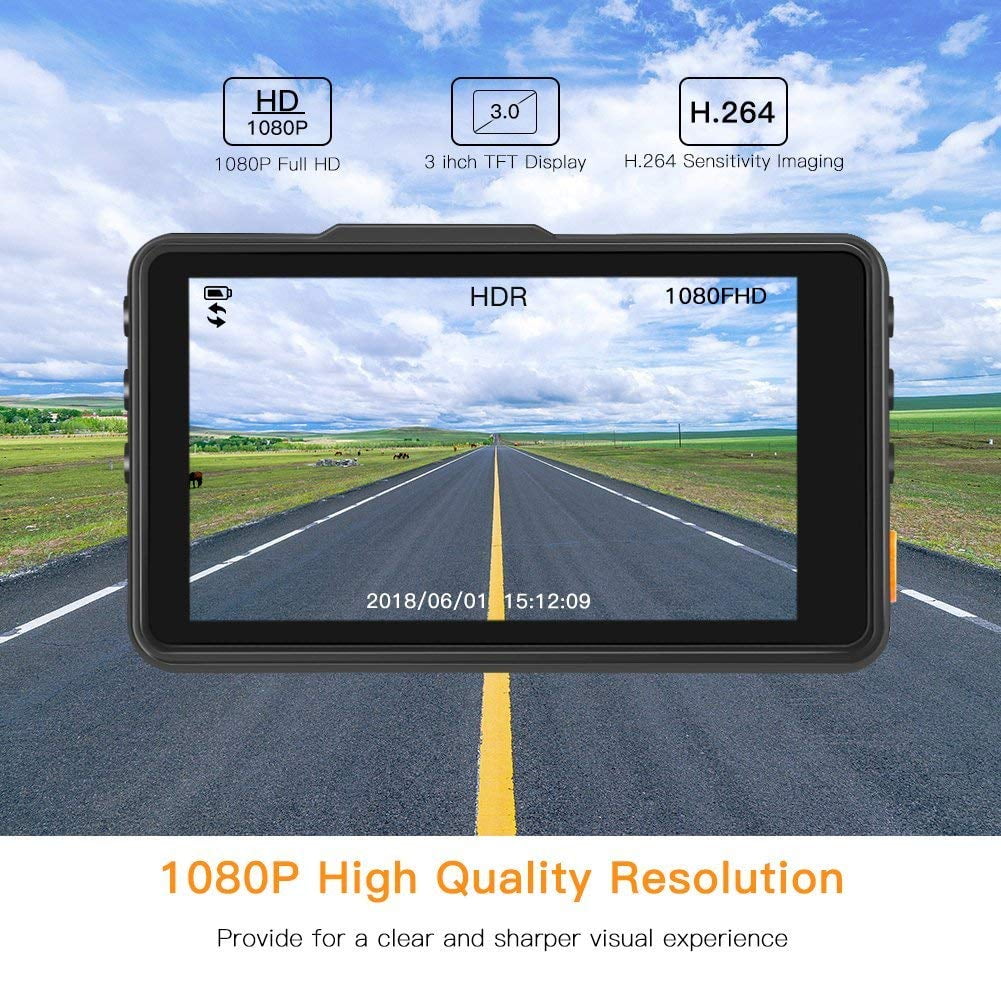 Dash Cam 1080P   Car Driving Recorder 3"  Screen 170°Wide Angle, G-Sensor, , Parking Monitor, Loop Recording, Motion Detection