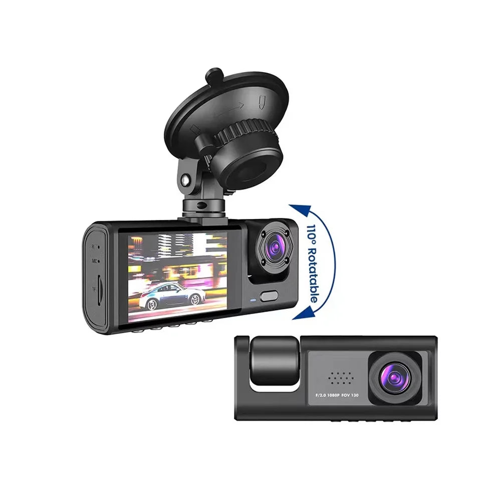 1080P  Dash Camera Front & Inside & Rear Camera Driving Recorder 2 Inch Screen Dashcam Support Night-Vision Loop Recording One-Key Lock