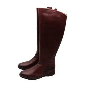 Franco Sarto Womens Burgundy Stitch Detailing Padded Meyer Almond Toe Block Heel(Size 9 )