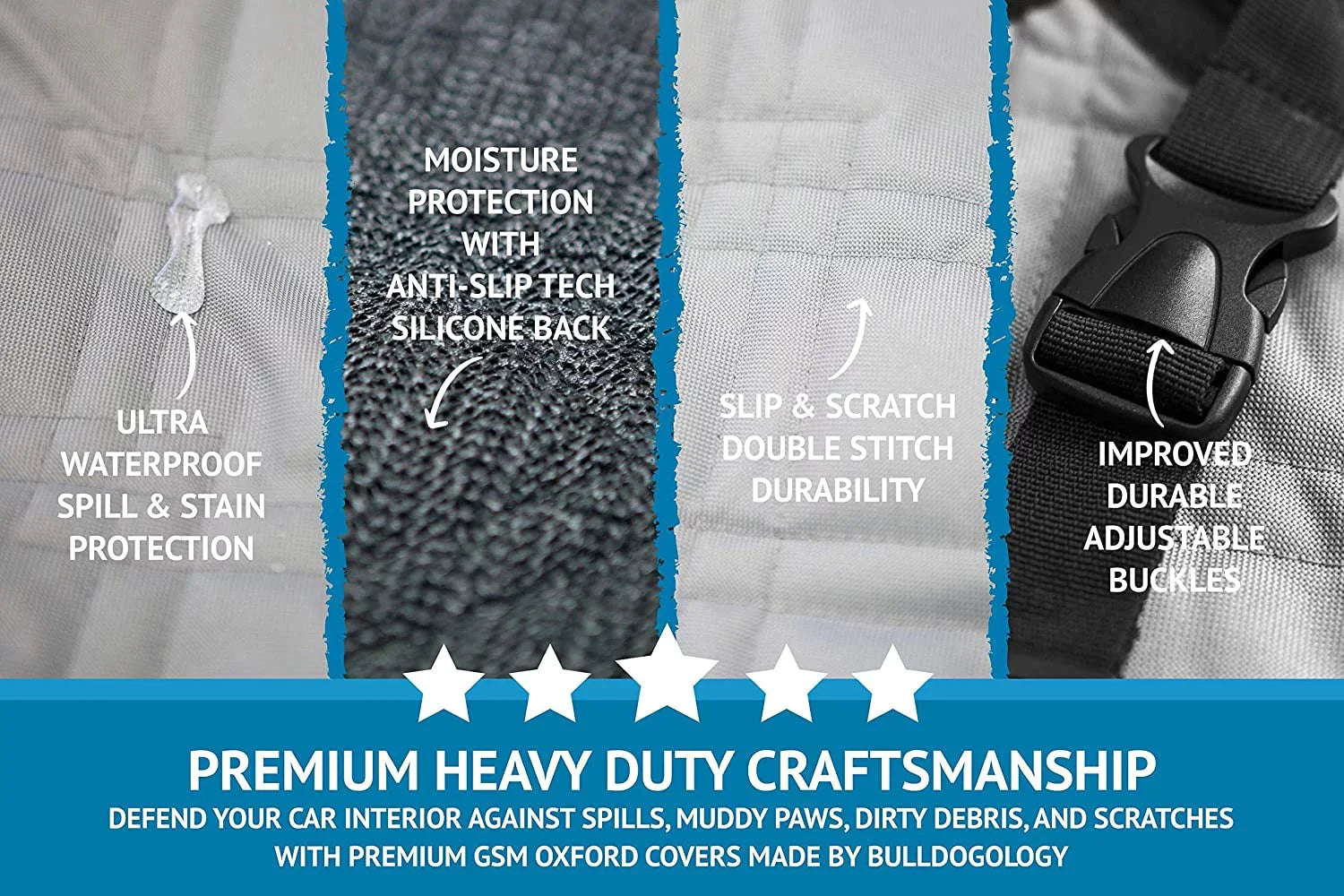 Bulldogology  Cargo Liner for Dogs - Heavy Duty Pet Trunk Cargo Cover - Dog Car Seat Cover Waterproof Nonslip - Dog Hair, Muddy Paws, Scratches Cover Protector for Cars Vans SUVs (X-Large, Grey)