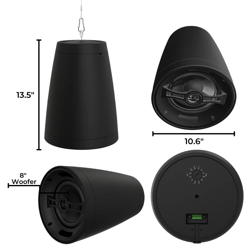 Nero Arc 8 8" 2 Way Coaxial Pendant Style Speaker, 8Ohm/70V, Black