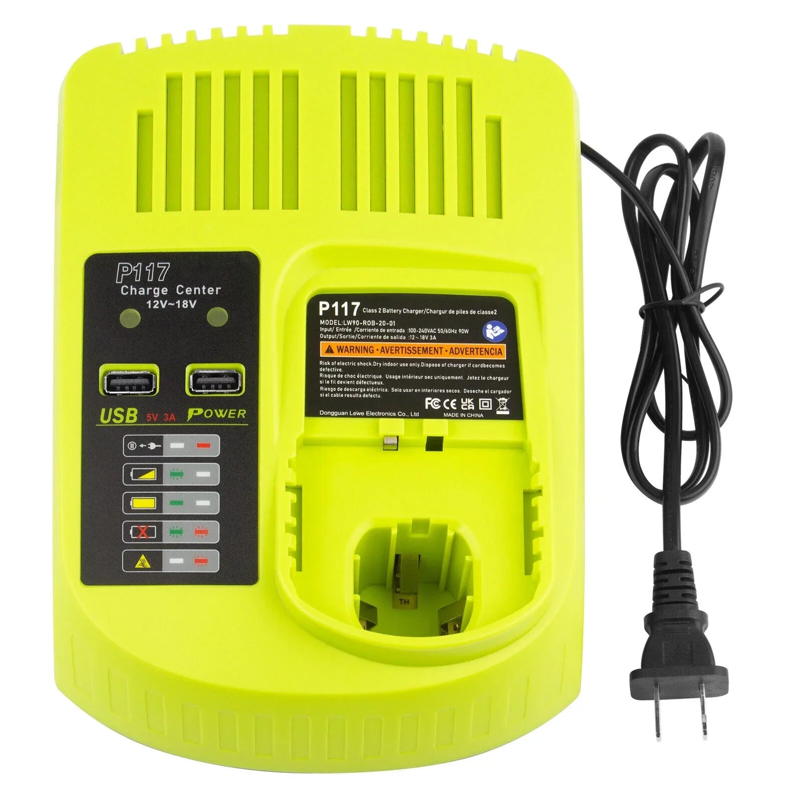 P117 Battery Charger For  18V High Capacity 18Volt Lithium-Ion P108 P106