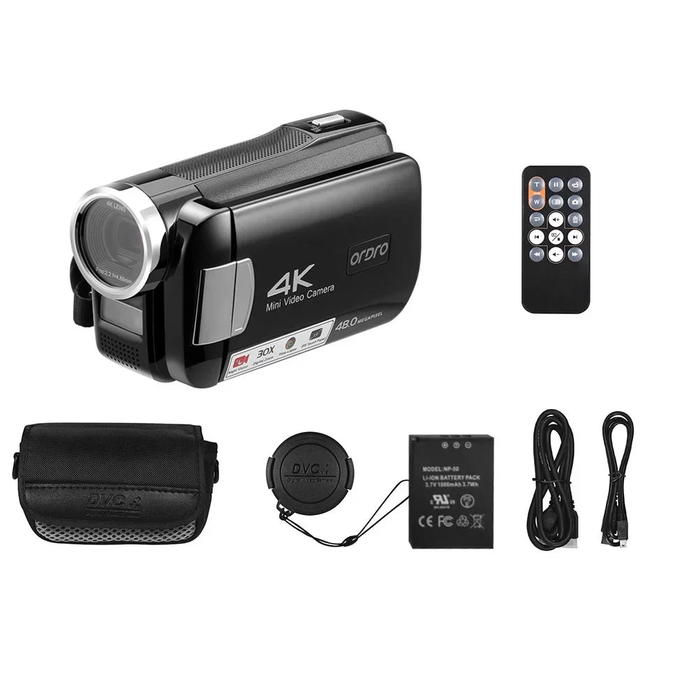 AC2 4K Digital Camcorder with 48MP, 30X Digital Zoom,  Night Vision, 3.0 Inch  Touchscreen, Battery, Remote Control, and Carry Bag Included