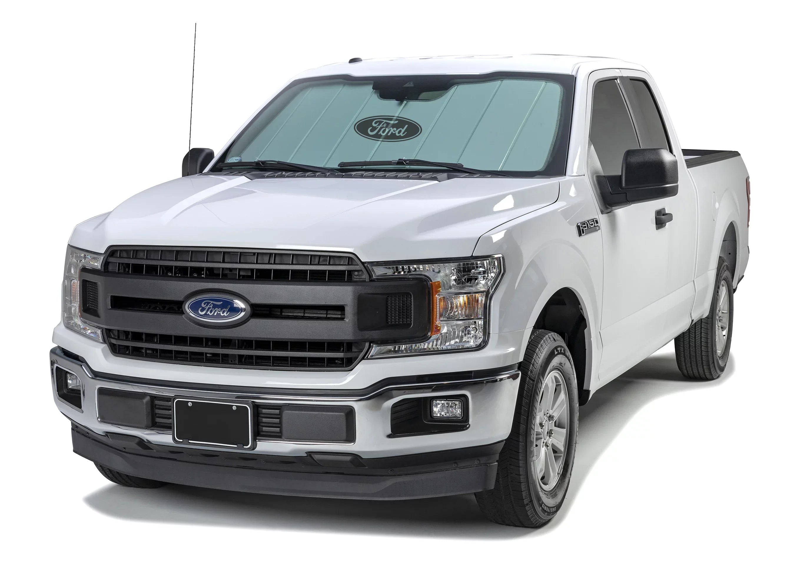 Covercraft UVS100 Custom Sunscreen with Black Ford Oval logo for 2015-2019 Ford Transit-150, 2015-2019 Transit-250, 2015-2019 Transit-350, 2015-2019 Transit-350  | UFF11631SV | Silver