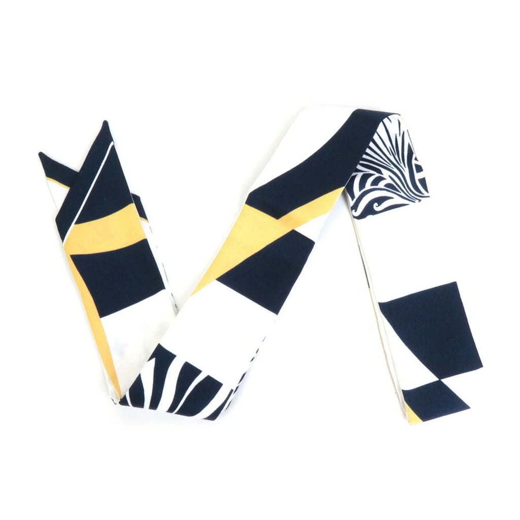 Pre-Owned   Scarf Muffler Bandeau  Graphic Monogram Blason Silk White/Navy/Beige Women's MP2658 (Good)