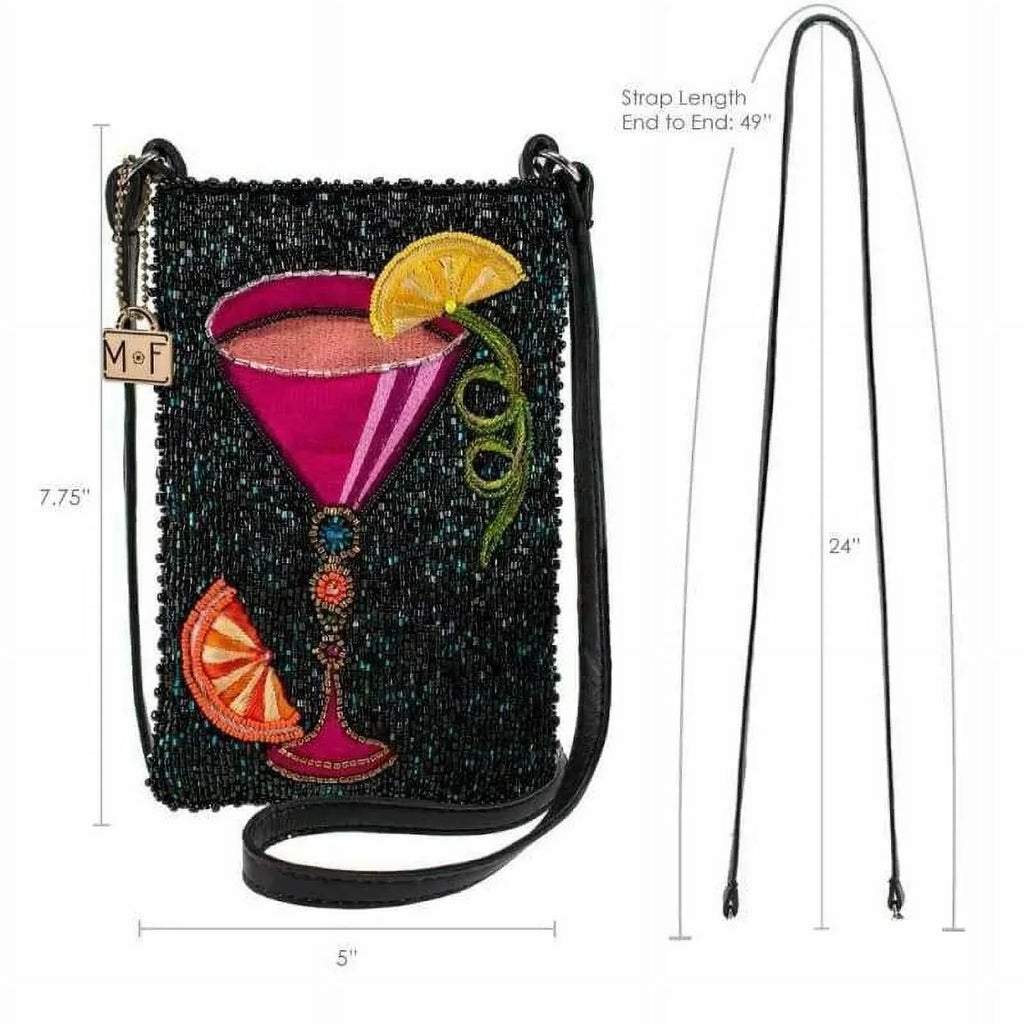 Mary Frances Take a Sip Leather Crossbody Phone Bag Cocktail Beaded Shoulder Bag