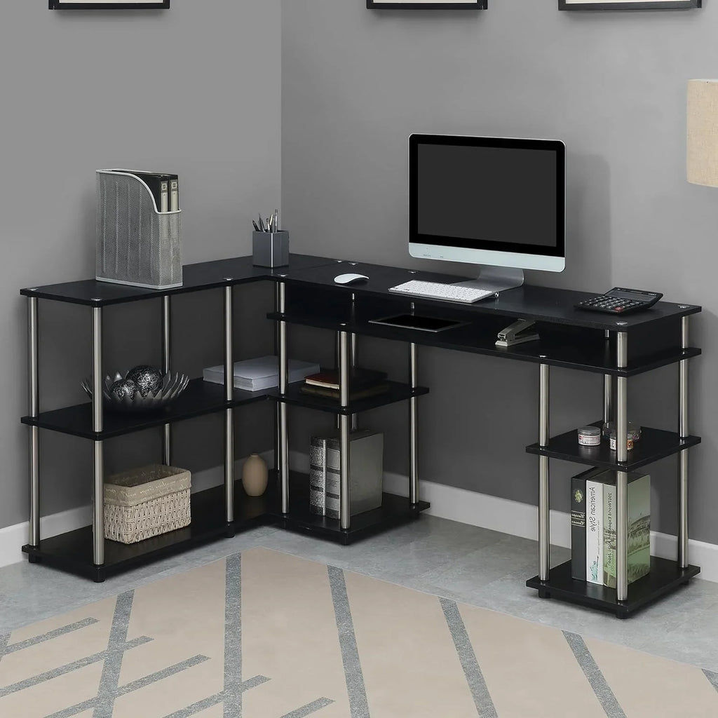 Designs2Go No Tools Office Contemporary Home Study, Modern Organization, 2-Piece Set (Desk, Console Table), Black