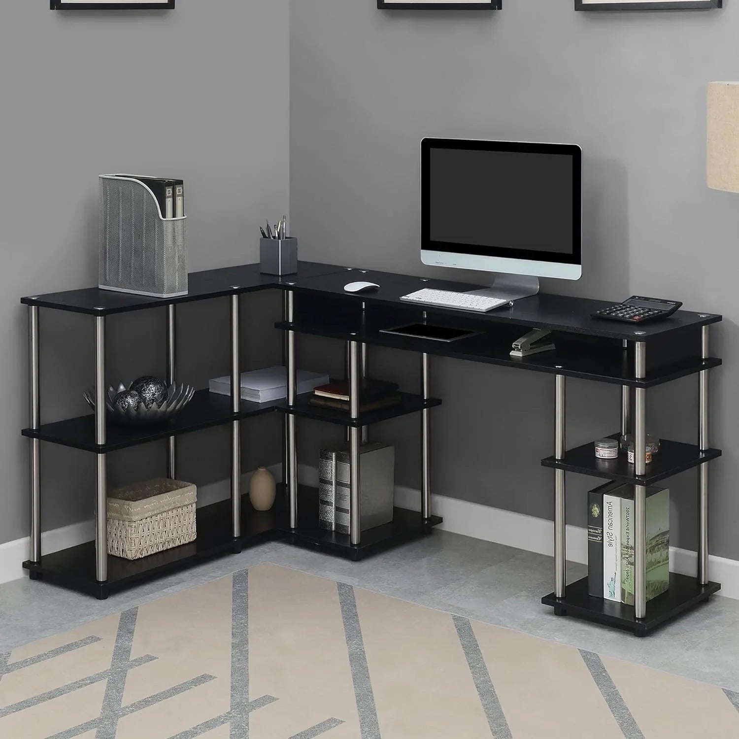 Designs2Go No Tools Office Contemporary Home Study, Modern Organization, 2-Piece Set (Desk, Console Table), Black