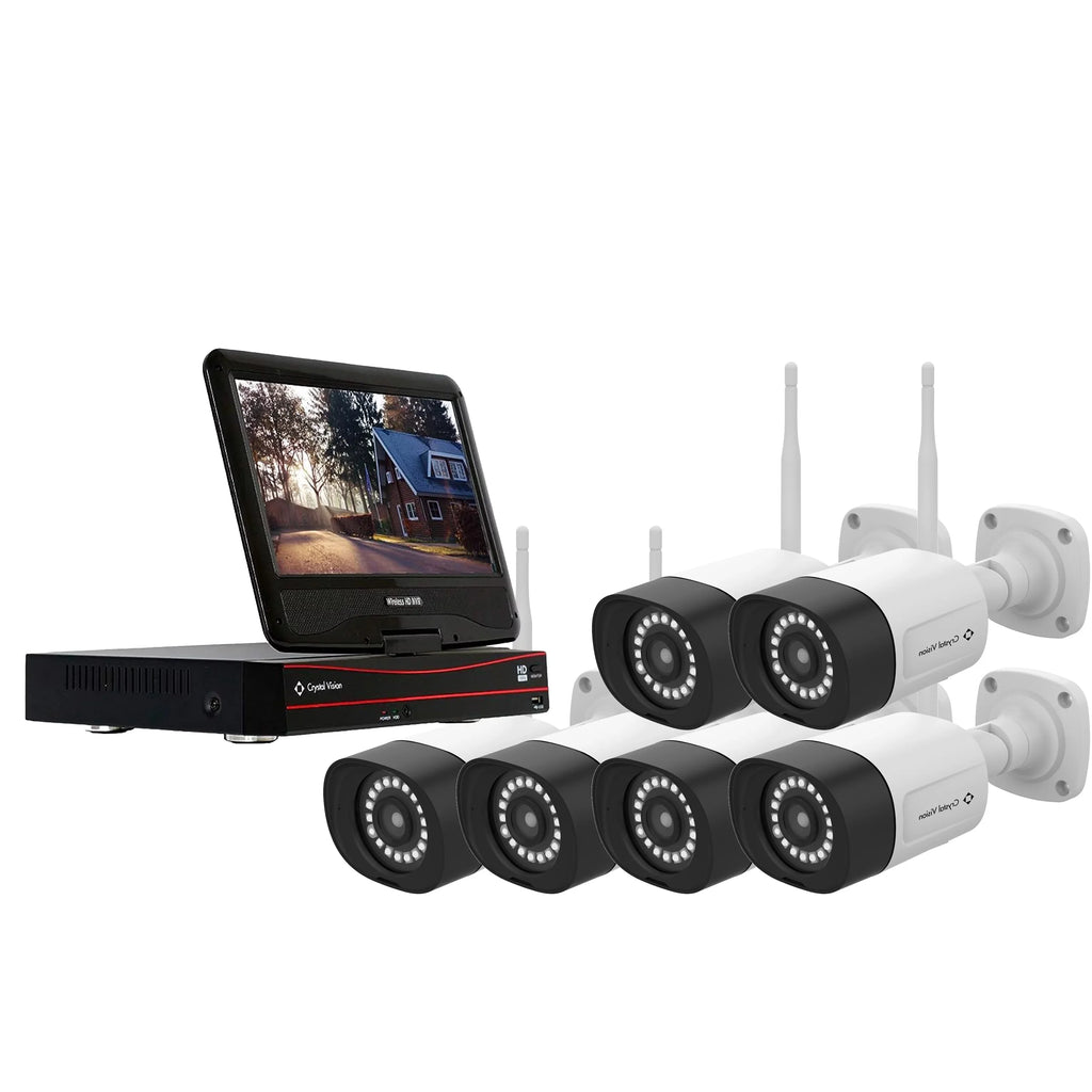 [8CH] Crystal Vision  Wireless Surveillance System   w/ 10.1 In Built-In Monitor, 6X Floodlight 2 Way Audio Siren 3MP Cameras