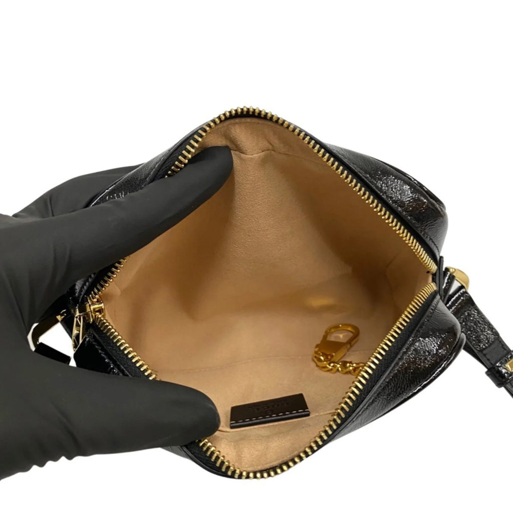 Pre-Owned  Gucci Ophidia Sherry Line  Hardware Suede Enamel Leather Genuine Mini Shoulder Bag Black (Good)