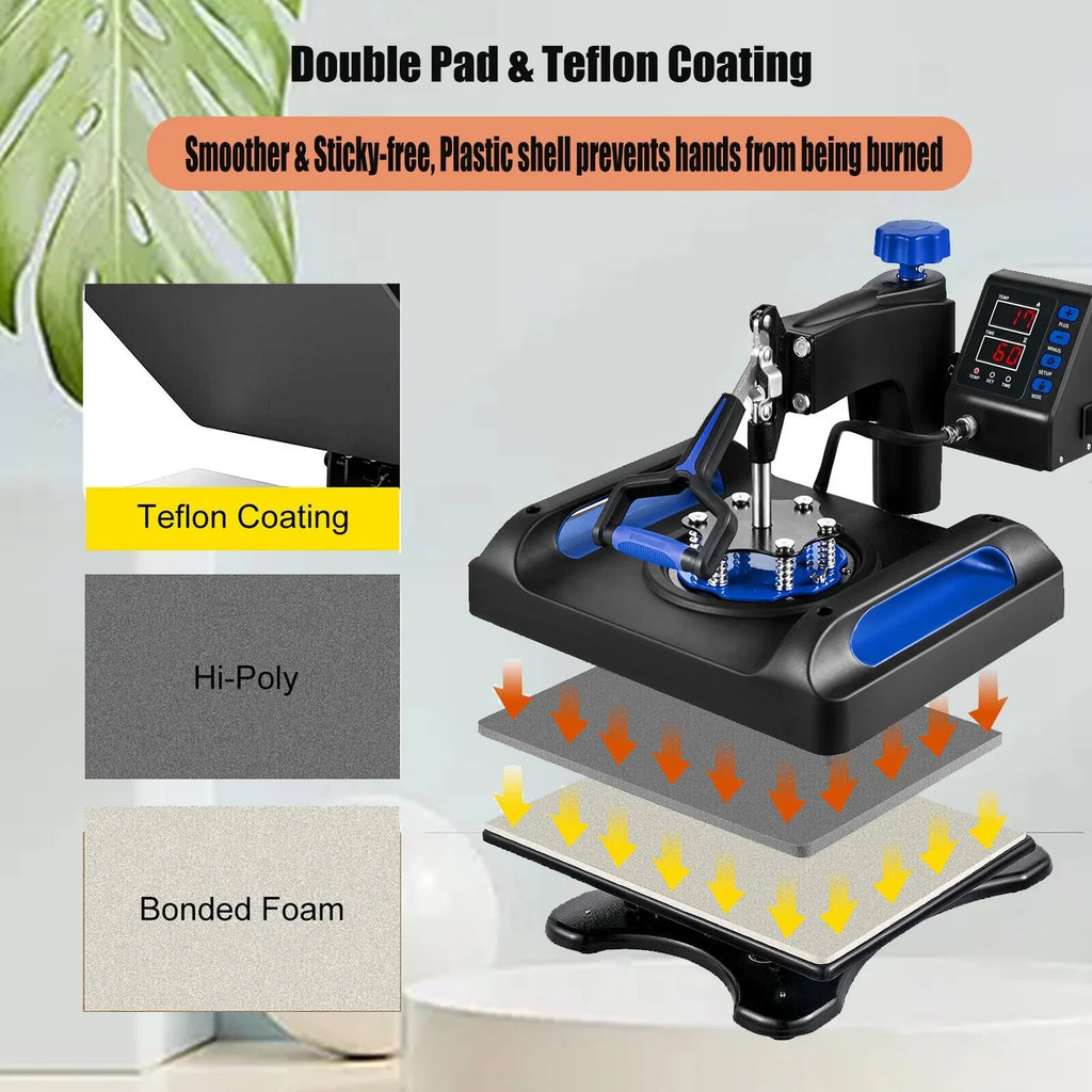 Blue Heat Press Machine 8 in 1, 12 x 15 Inches Sublimation Transfer Printer, Digital Precise  Control Printing, 360 Swing Away Vinyl Transfer Printer for T-Shirts, Canvas Bag, Pillow, Banner