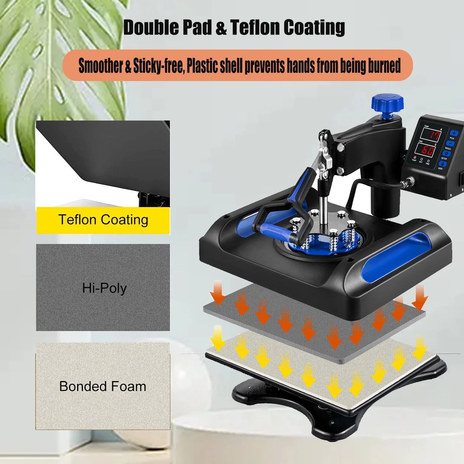 Blue Heat Press Machine 8 in 1, 12 x 15 Inches Sublimation Transfer Printer, Digital Precise  Control Printing, 360 Swing Away Vinyl Transfer Printer for T-Shirts, Canvas Bag, Pillow, Banner