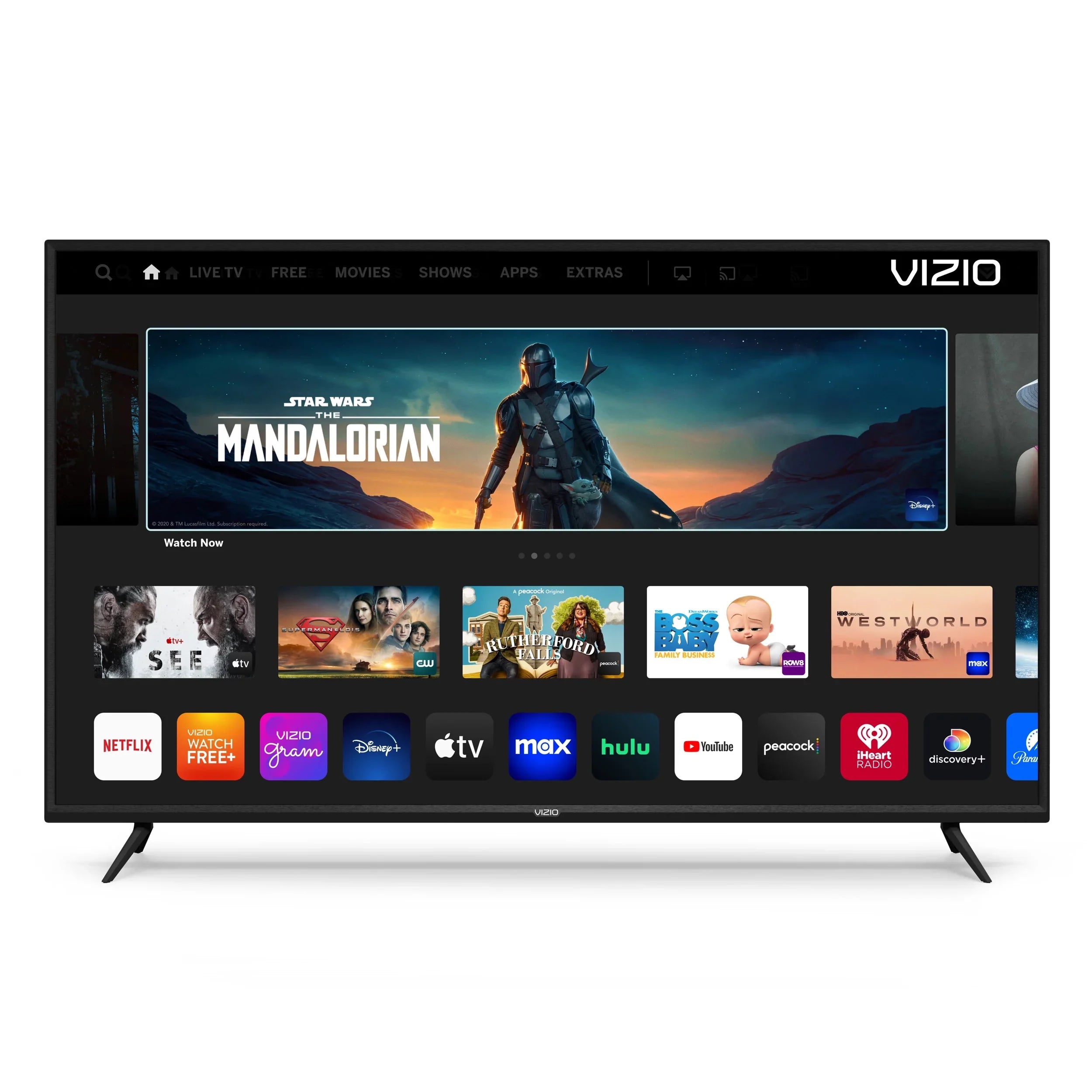65" V655-J 4K  with a  onn. Ultra-Slim Full Motion  Wall Mount, 50"-86"