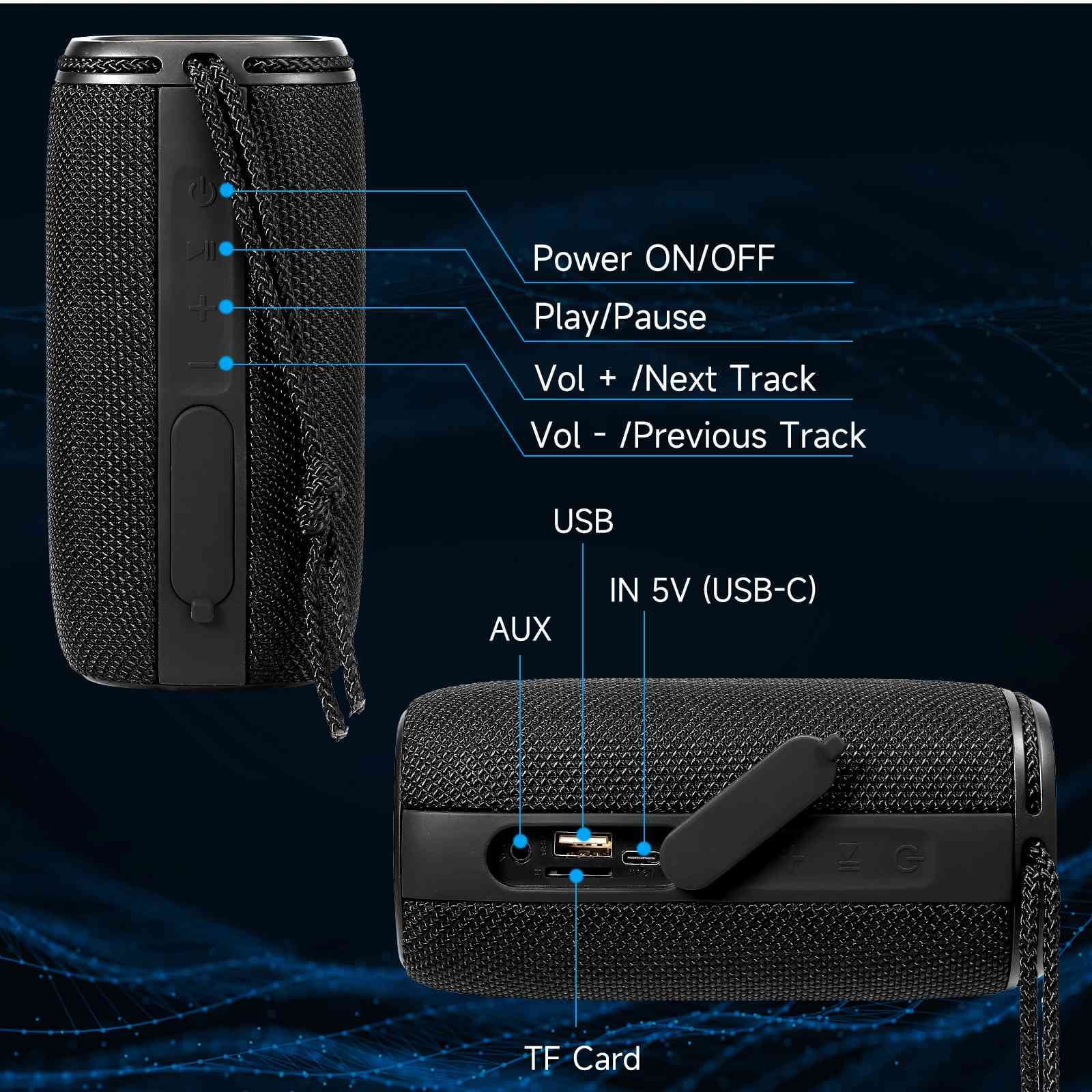 UrbanX X808 Bluetooth Speaker, IPX5 Waterproof Speakers 360°  Surround Sound with Punchy Bass, True Wireless Pairing, BT5.3, Portable Speaker for Nokia 3.1 - Black