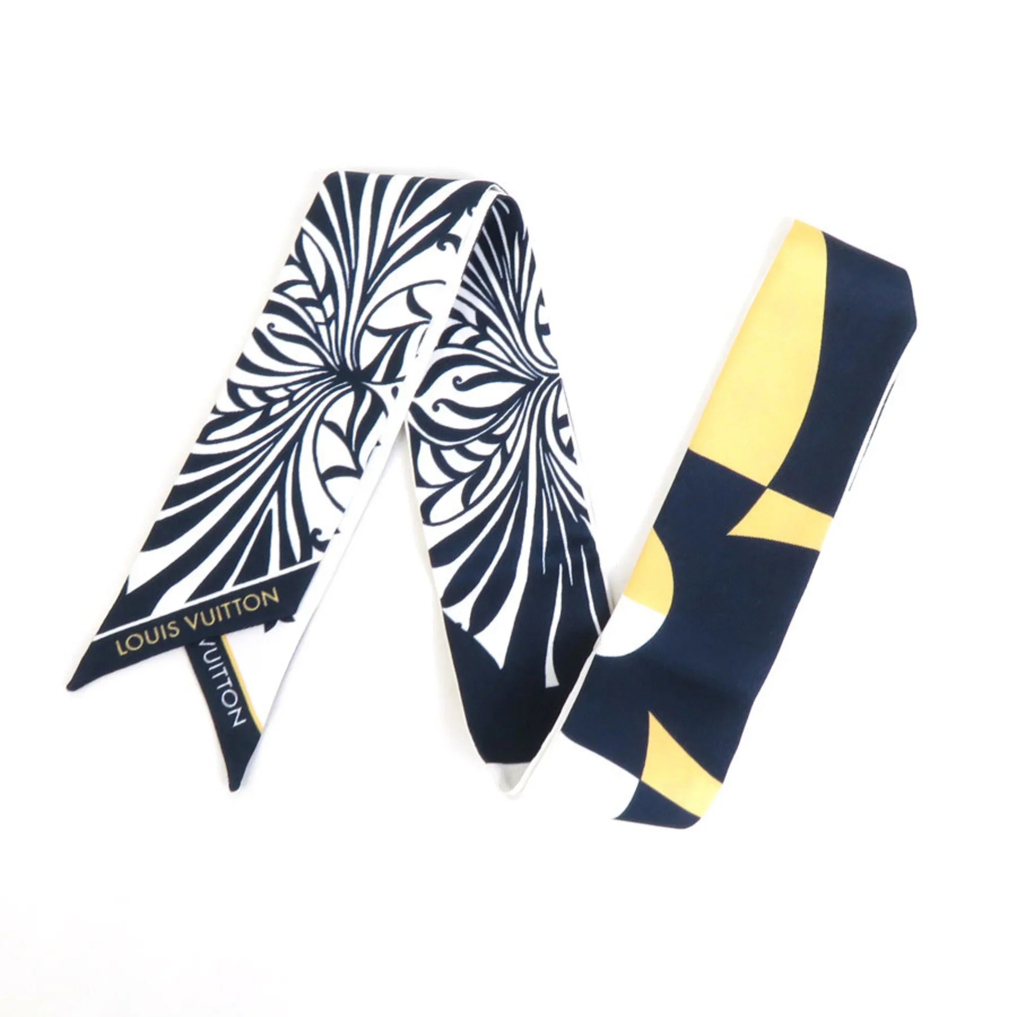 Pre-Owned   Scarf Muffler Bandeau  Graphic Monogram Blason Silk White/Navy/Beige Women's MP2658 (Good)