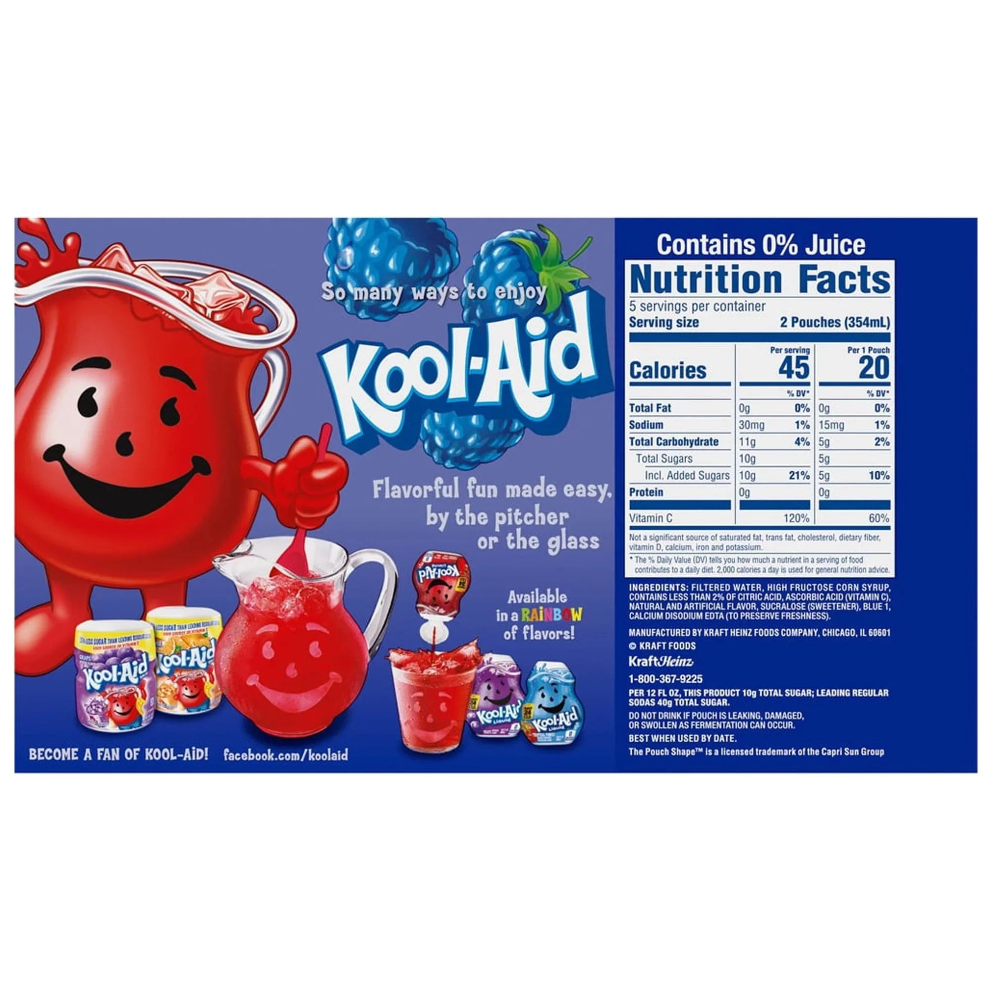 Kool-Aid Jammers Fruit Drink, Blue Raspberry (Pack of 6)
