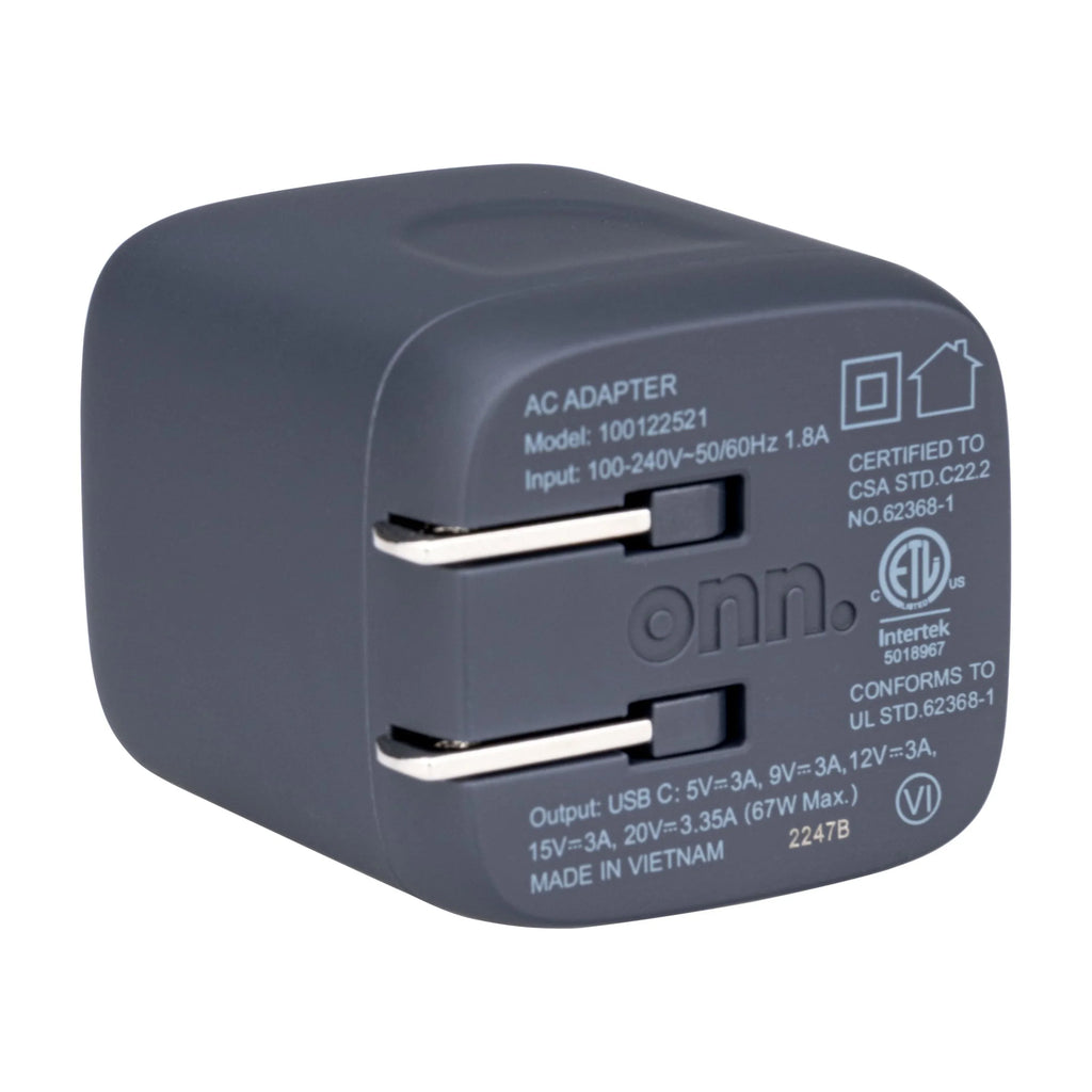 onn.  67W Laptop Charger with 1 -C Port, Compatible for Apple,Dell,,Asus,Acer,Lenovo,Grey