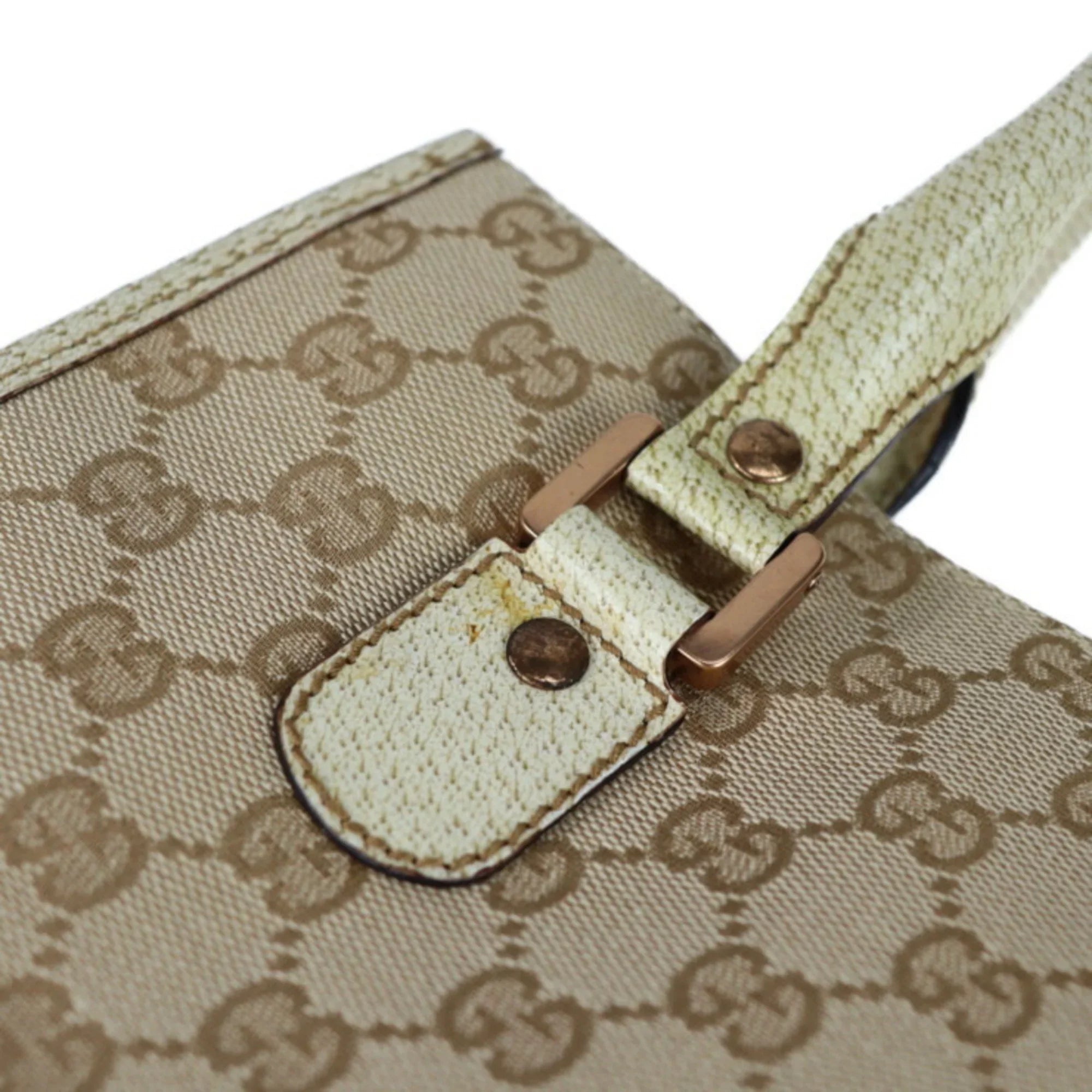 Pre-Owned  Gucci tote bag 124261  canvas leather beige ivory (Good)