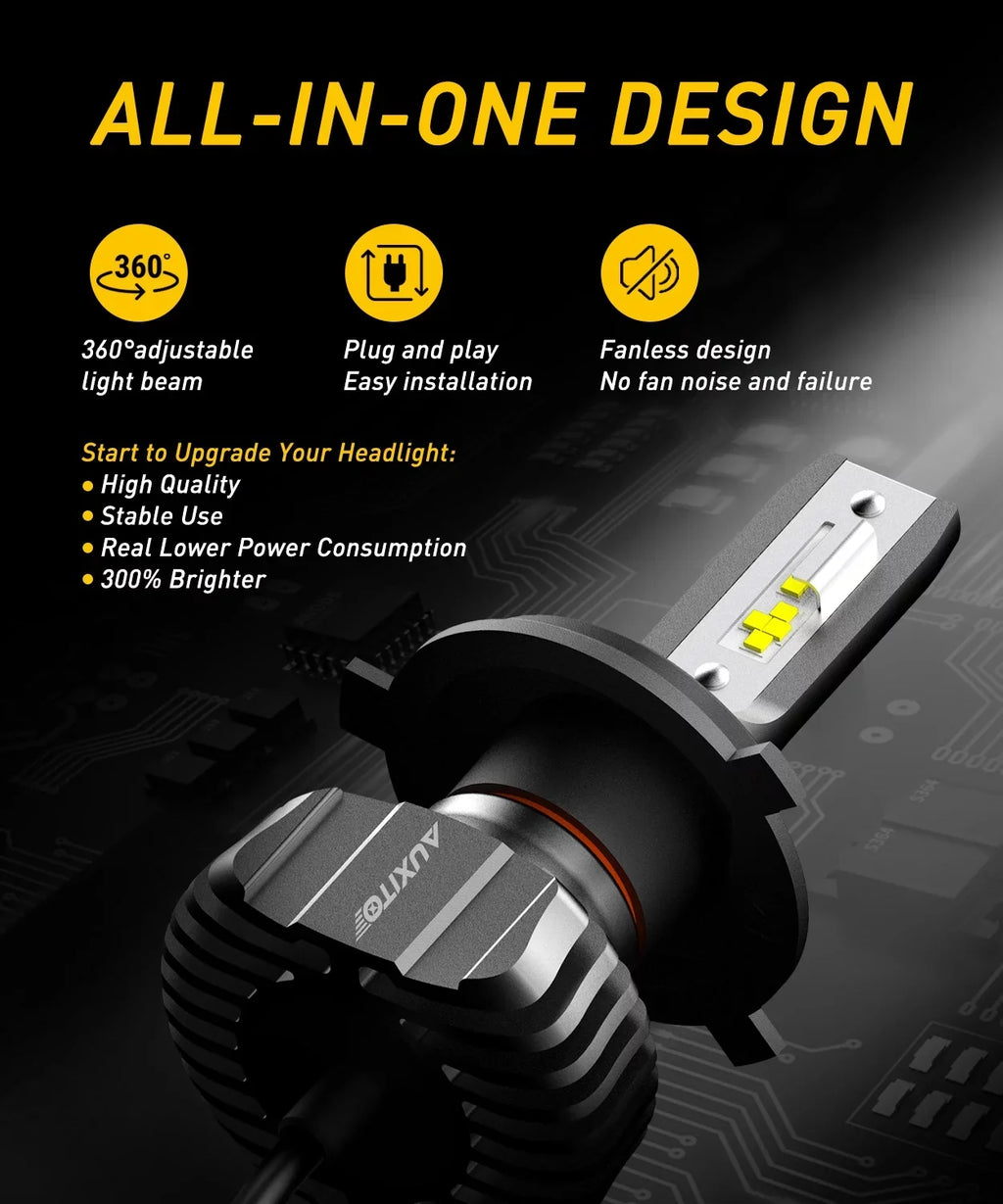 H4 9003 HB2  Bulb Fanless, Adjustable Beam 6500K Xenon White, 300% Night Visibility Dual Beam Conversion Kit Pack of 2