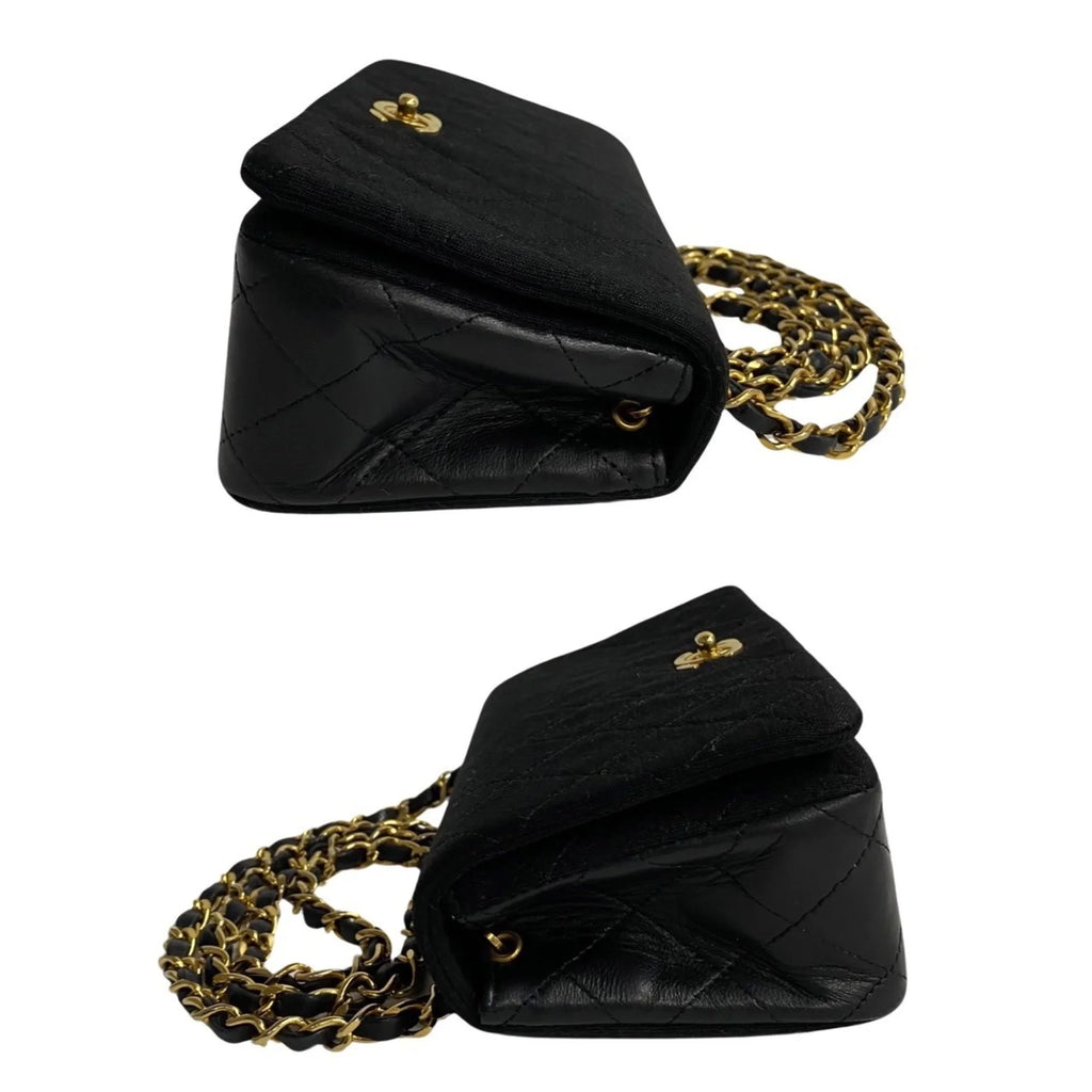 Pre-Owned  Matelasse Cotton Lambskin Turnlock Full Flap Chain Shoulder Bag Black 73960 (Good)