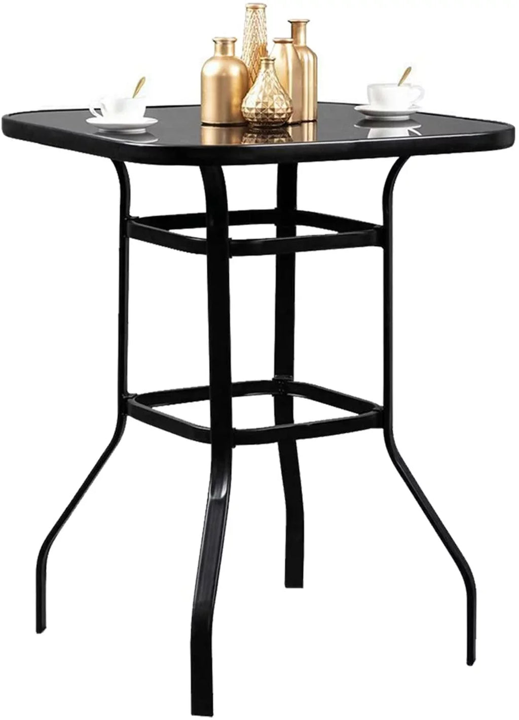 Marlowe Squire Shape Bistro Glass Bar Metal Finish Porch Table
