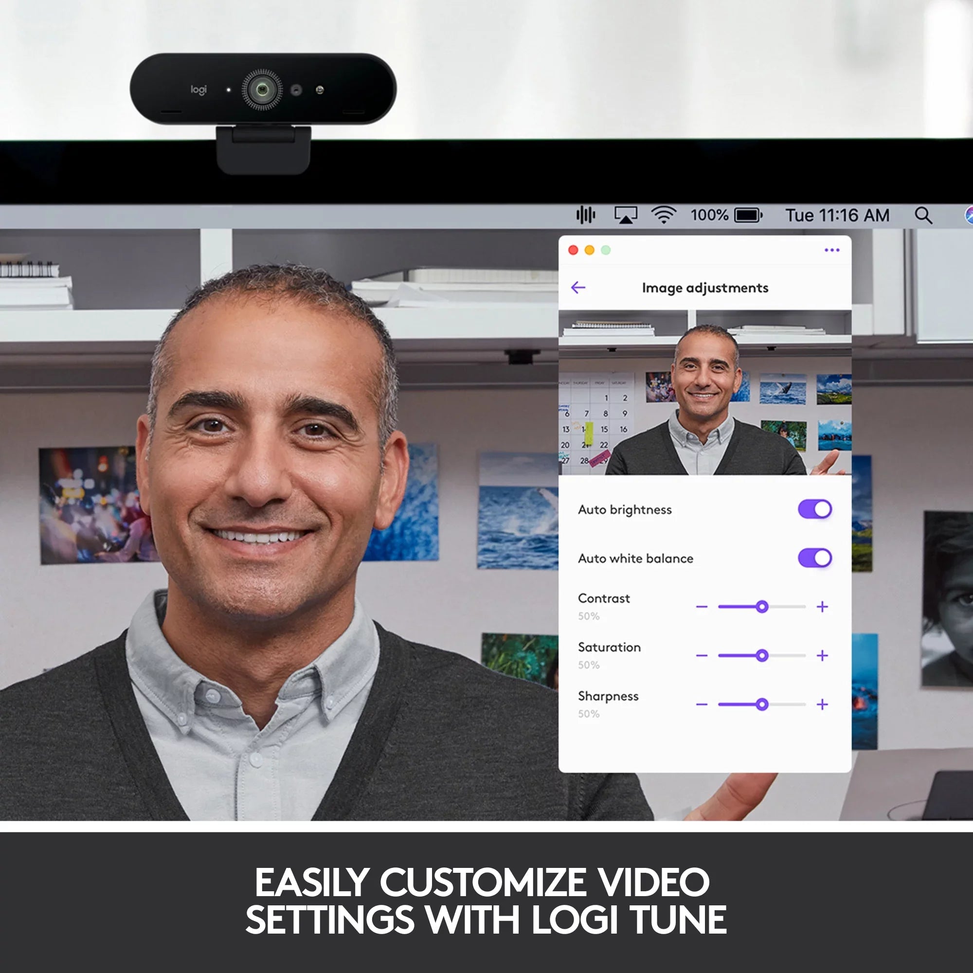 Logitech 4K Pro Webcam with  and Noise-Canceling Mics, Black